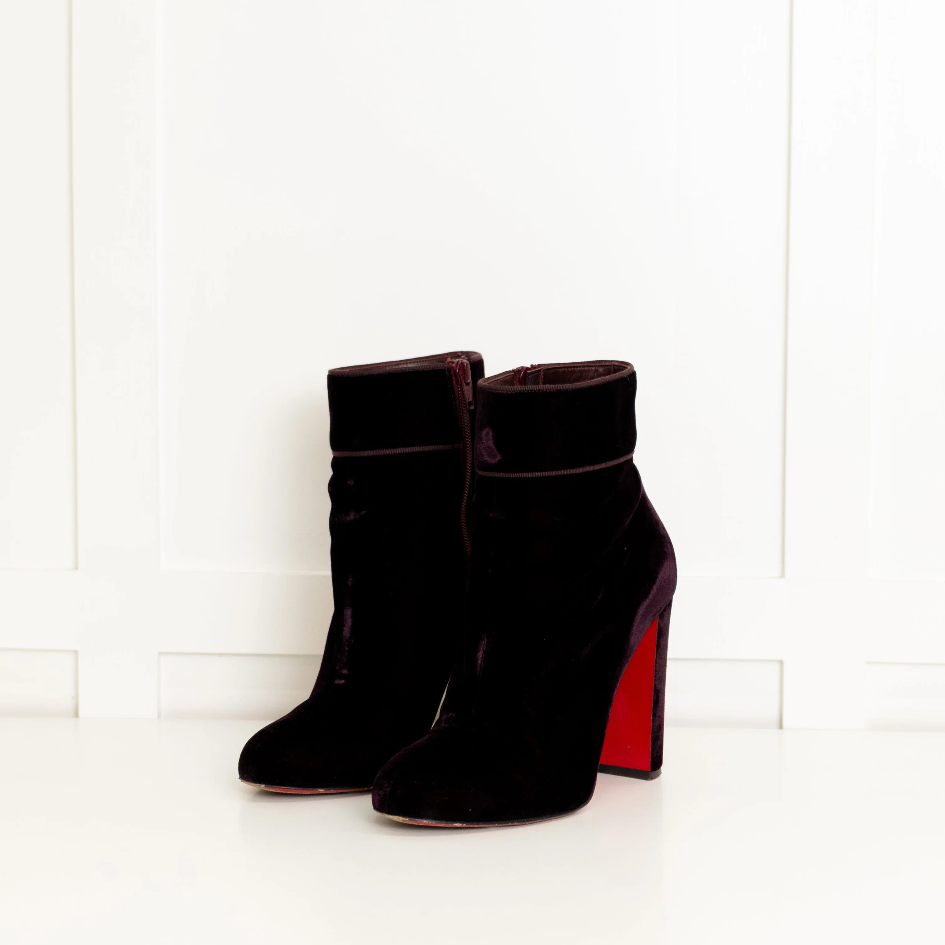 Christian Louboutin Dark Purple Velvet Block Heel Ankle Boots