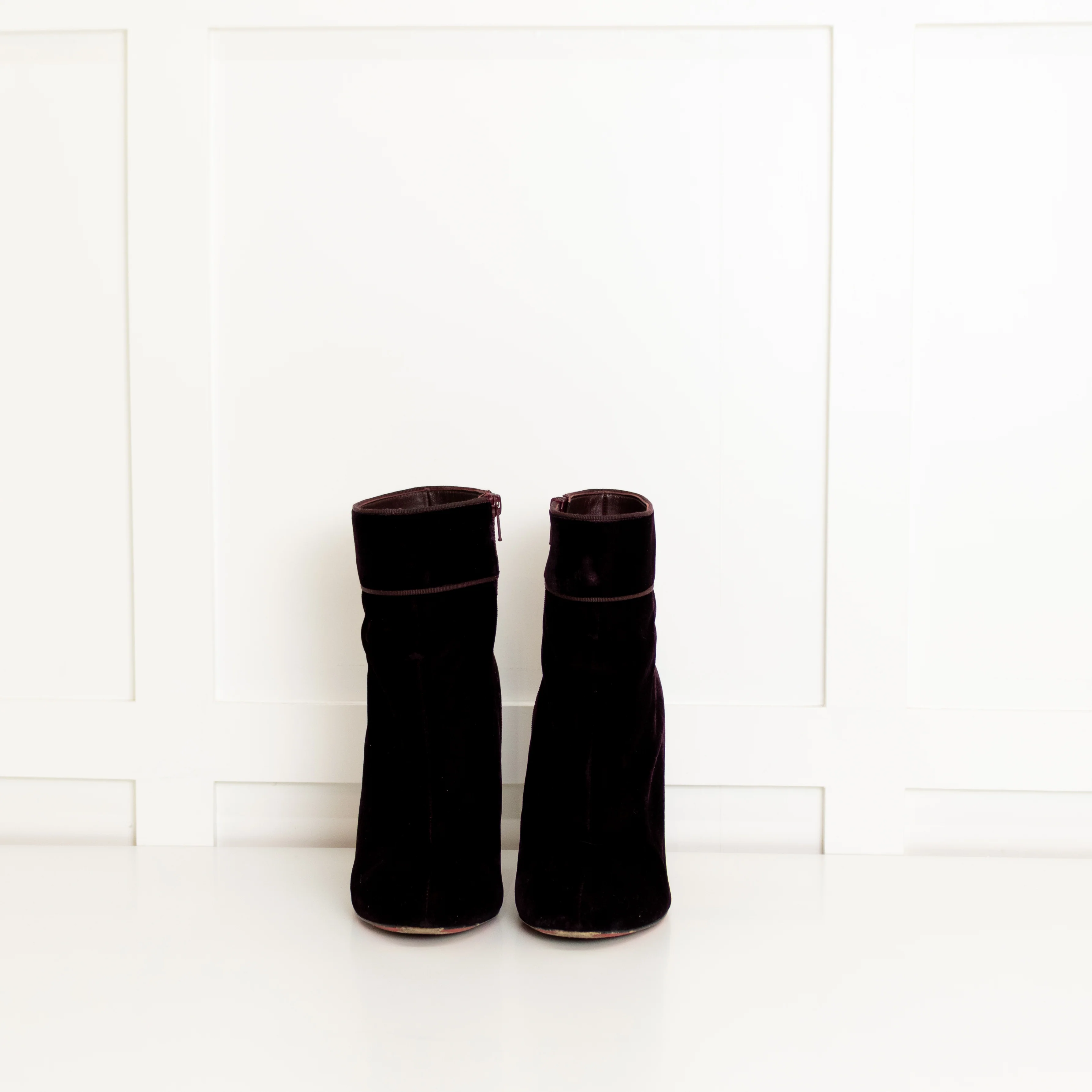 Christian Louboutin Dark Purple Velvet Block Heel Ankle Boots - Image 2