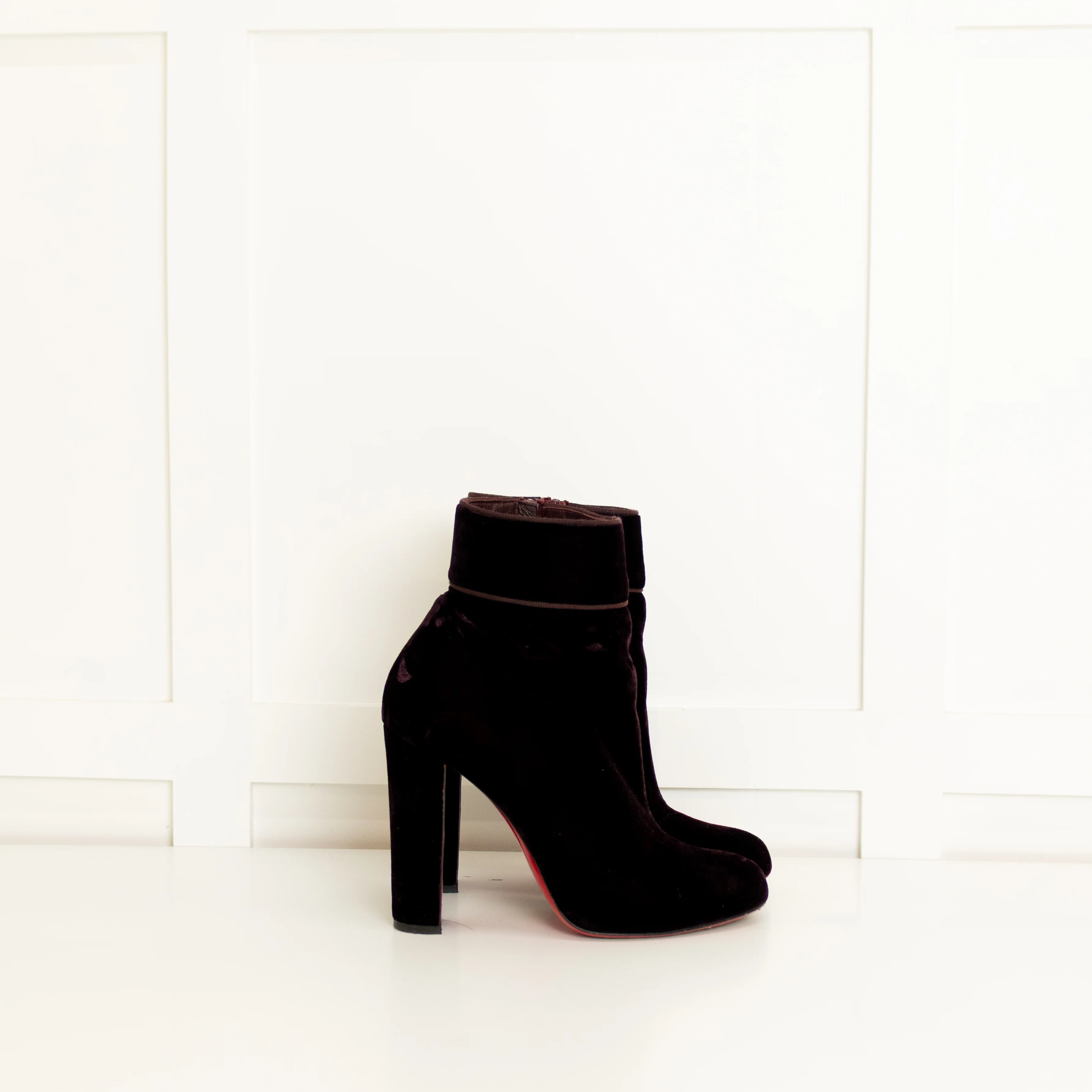Christian Louboutin Dark Purple Velvet Block Heel Ankle Boots - Image 5