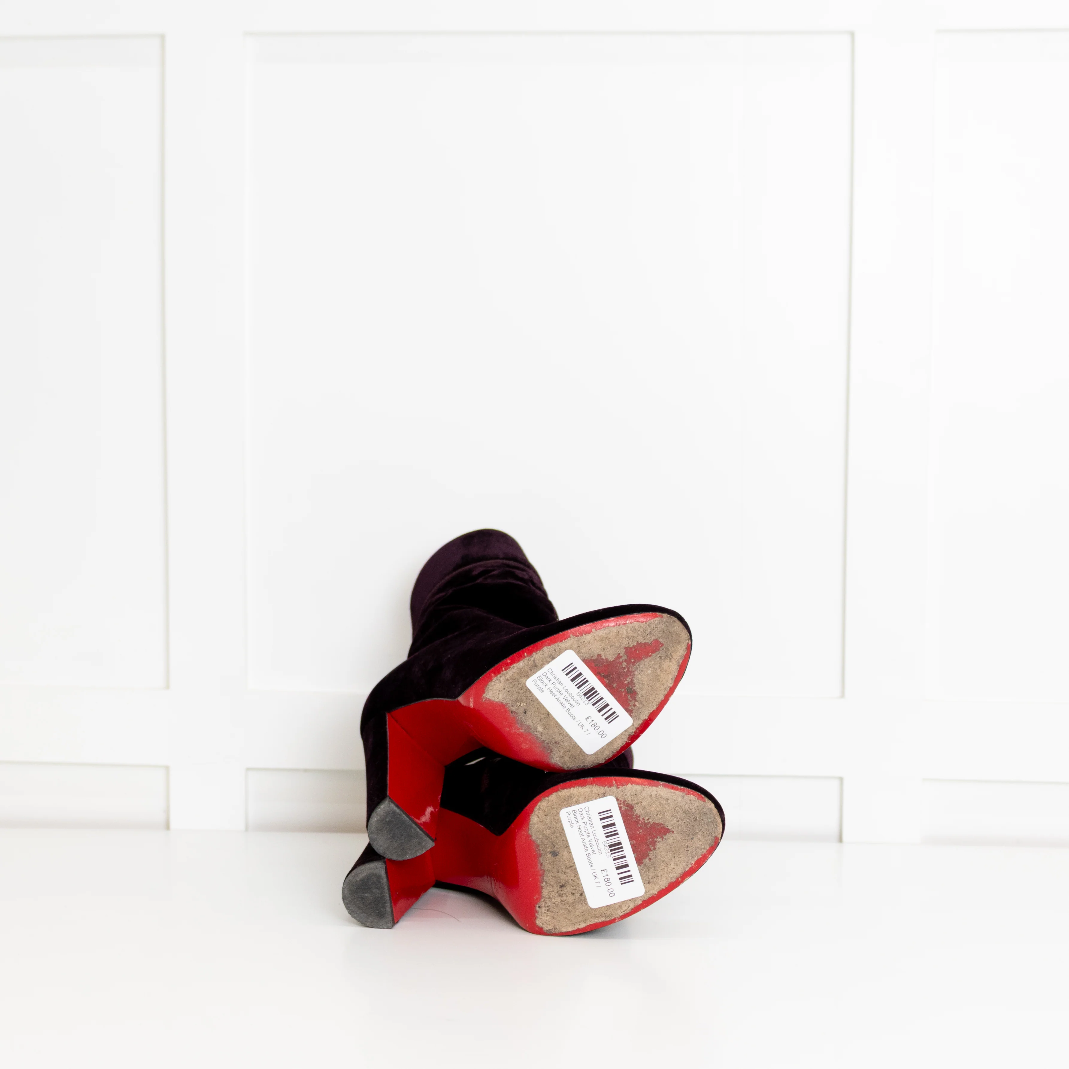Christian Louboutin Dark Purple Velvet Block Heel Ankle Boots - Image 6