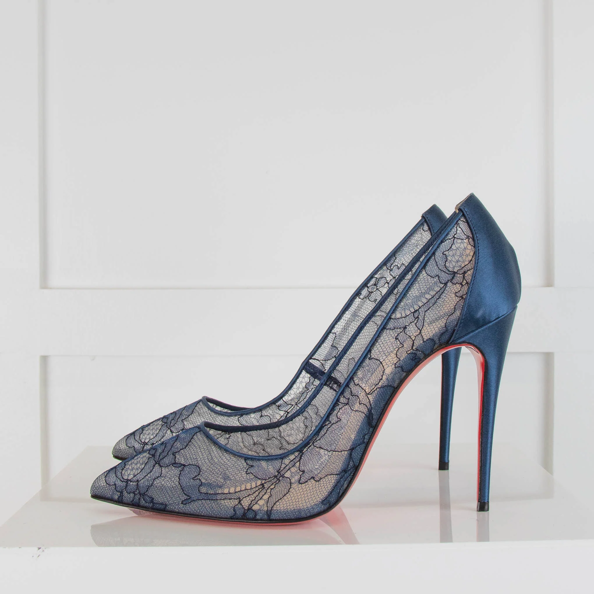 Christian Louboutin Navy Blue Lace High Heels - Image 3