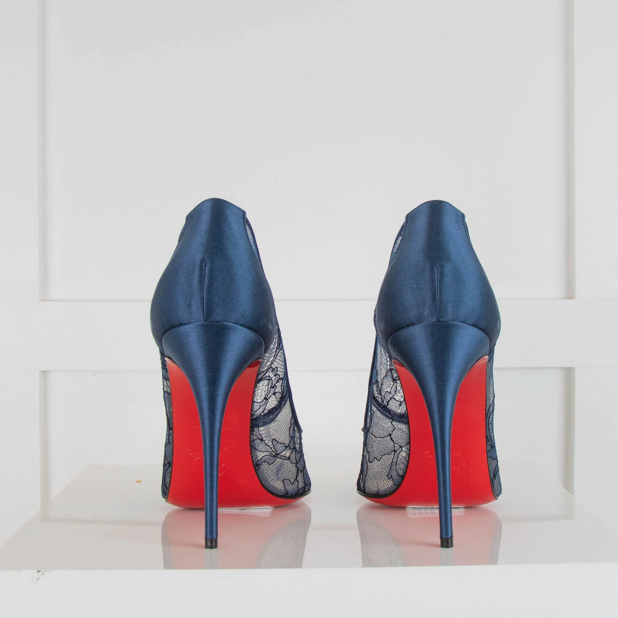 Christian Louboutin Navy Blue Lace High Heels - Image 4