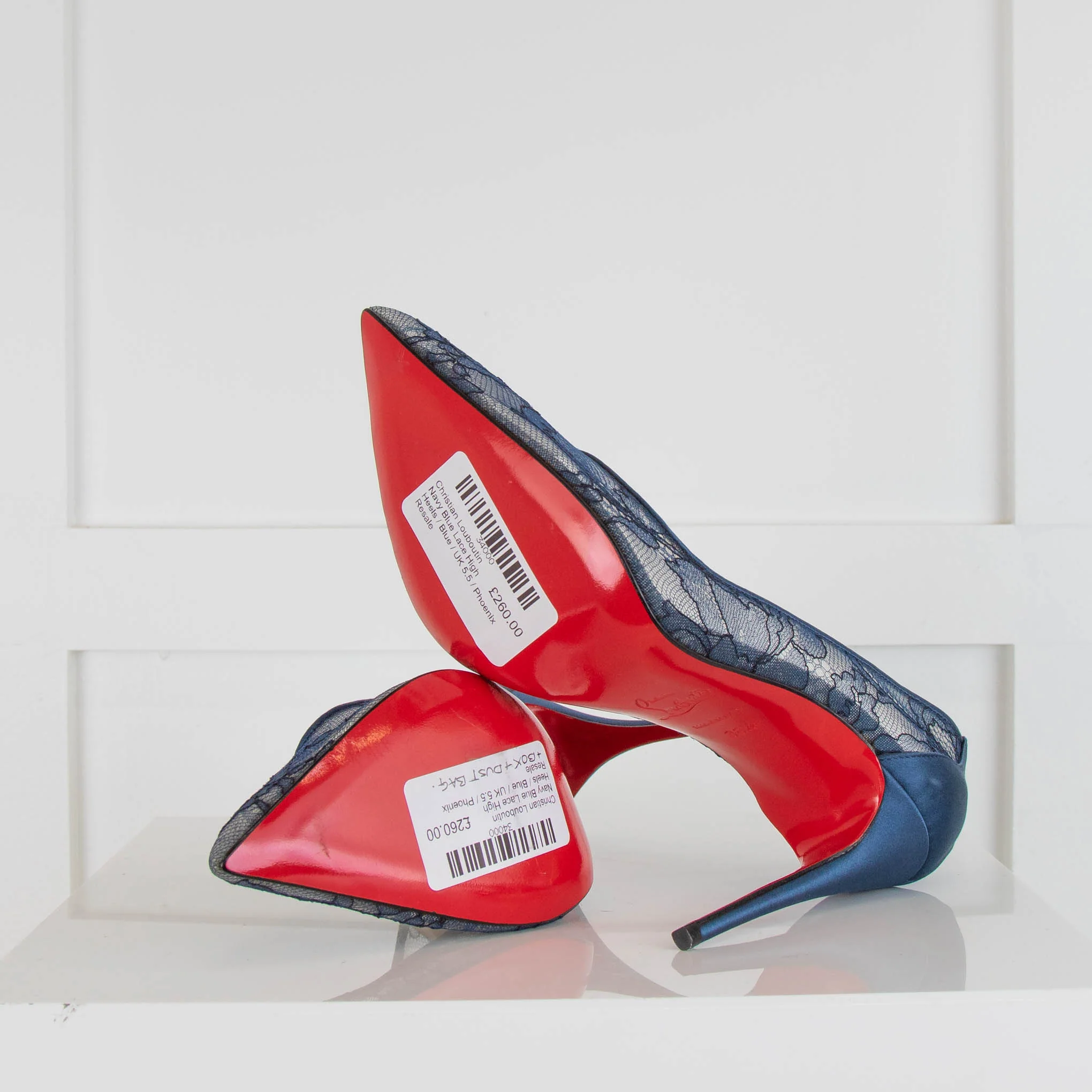Christian Louboutin Navy Blue Lace High Heels - Image 5