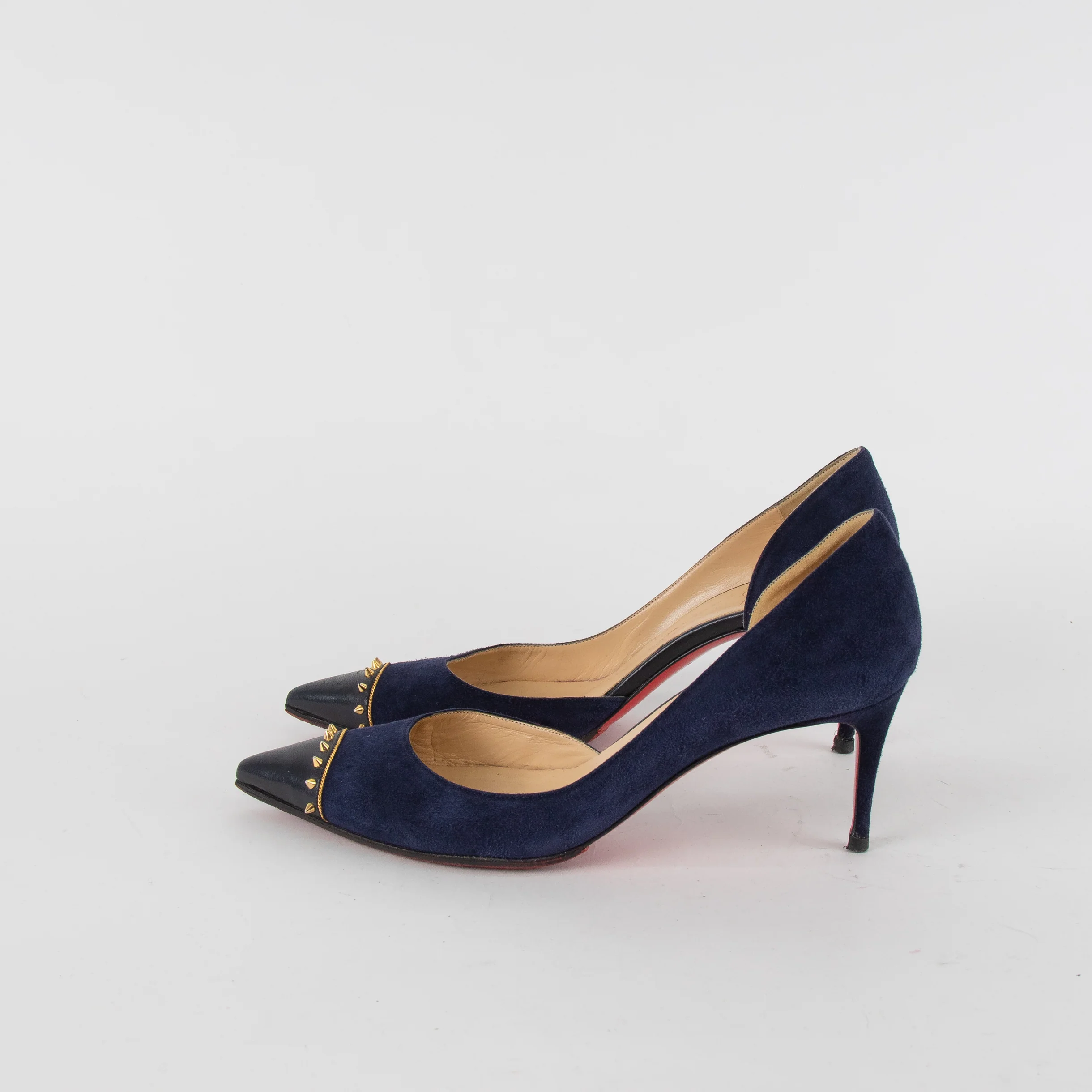 Christian Louboutin Navy Suede Culturella Studded Heeled Shoes - Image 3
