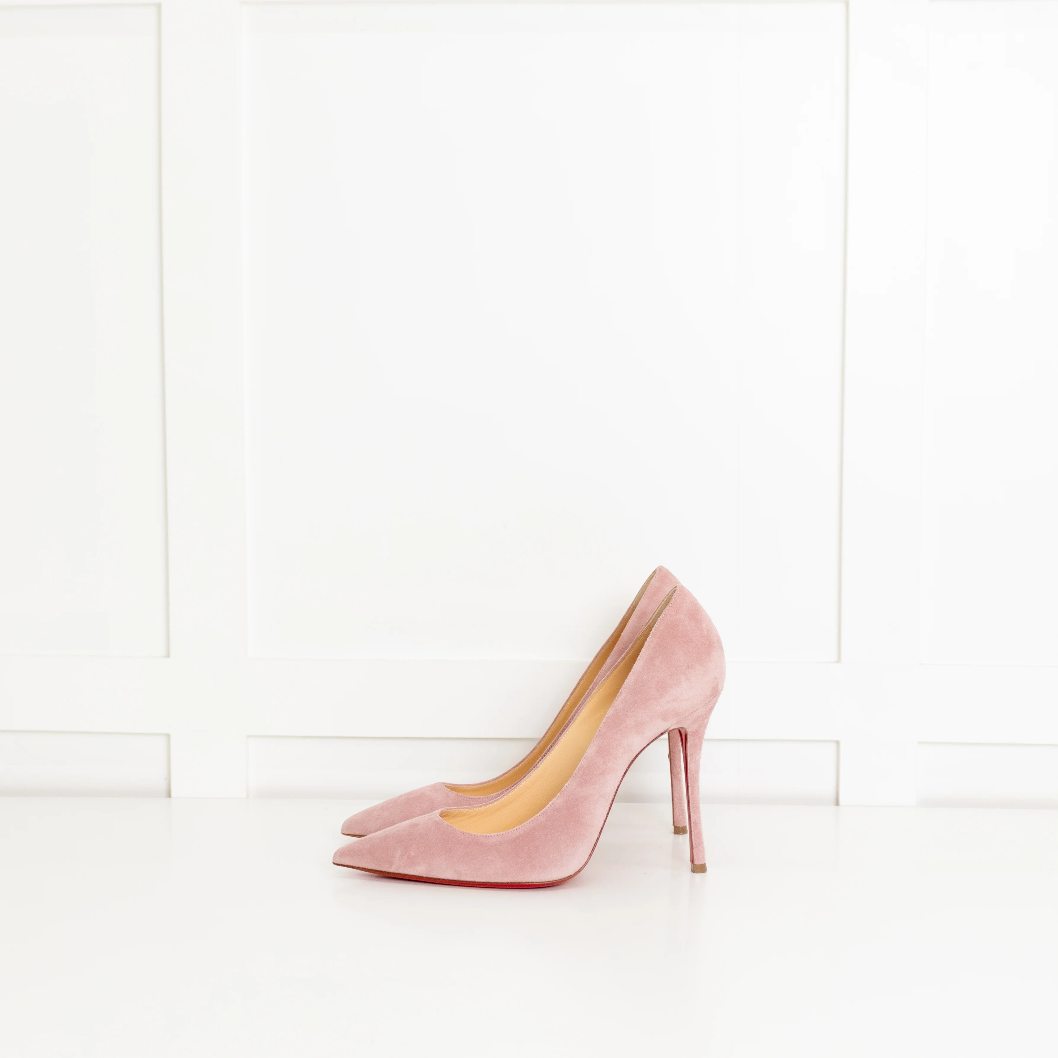 Christian Louboutin Pale Pink Suede Heeled Shoes - Image 3