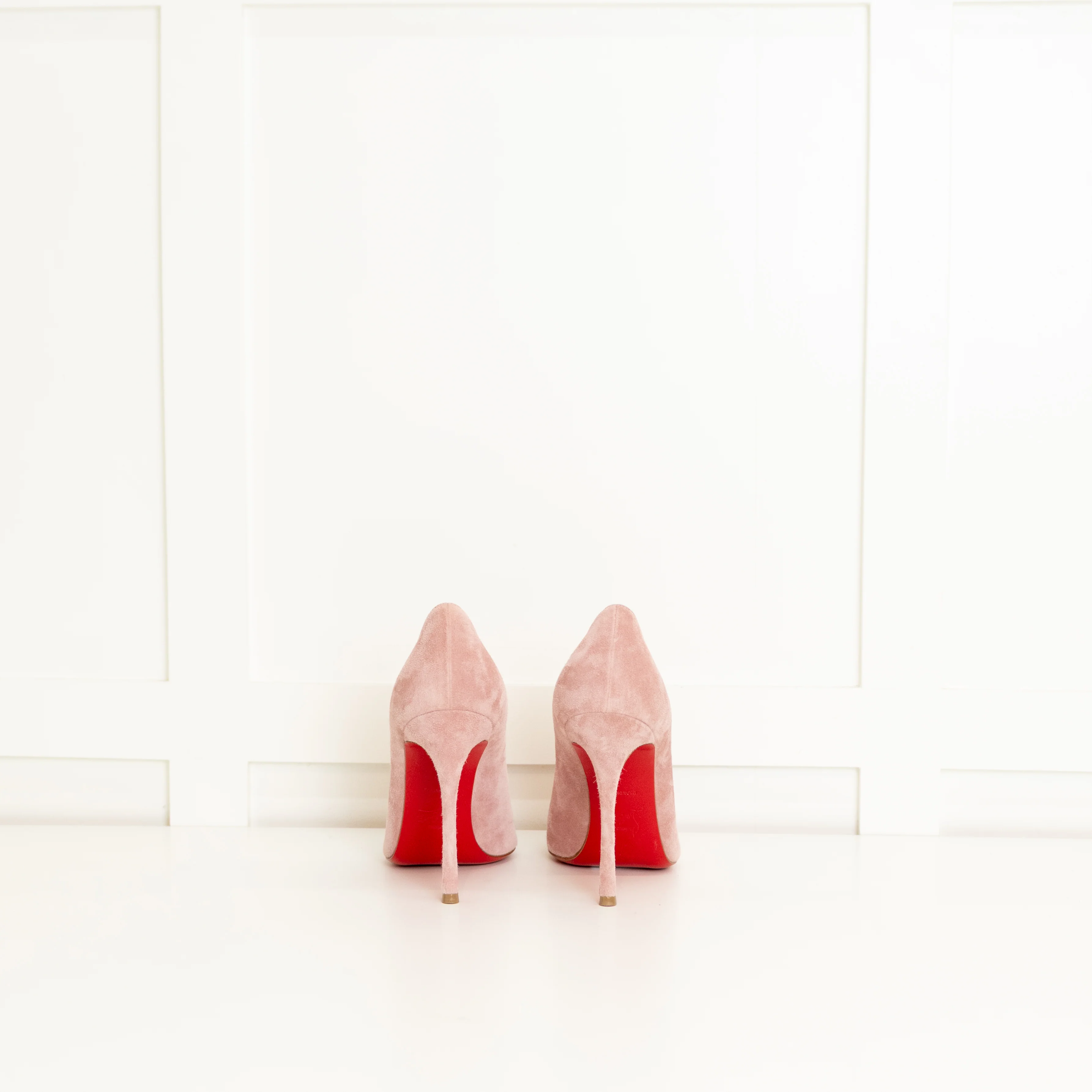 Christian Louboutin Pale Pink Suede Heeled Shoes - Image 4