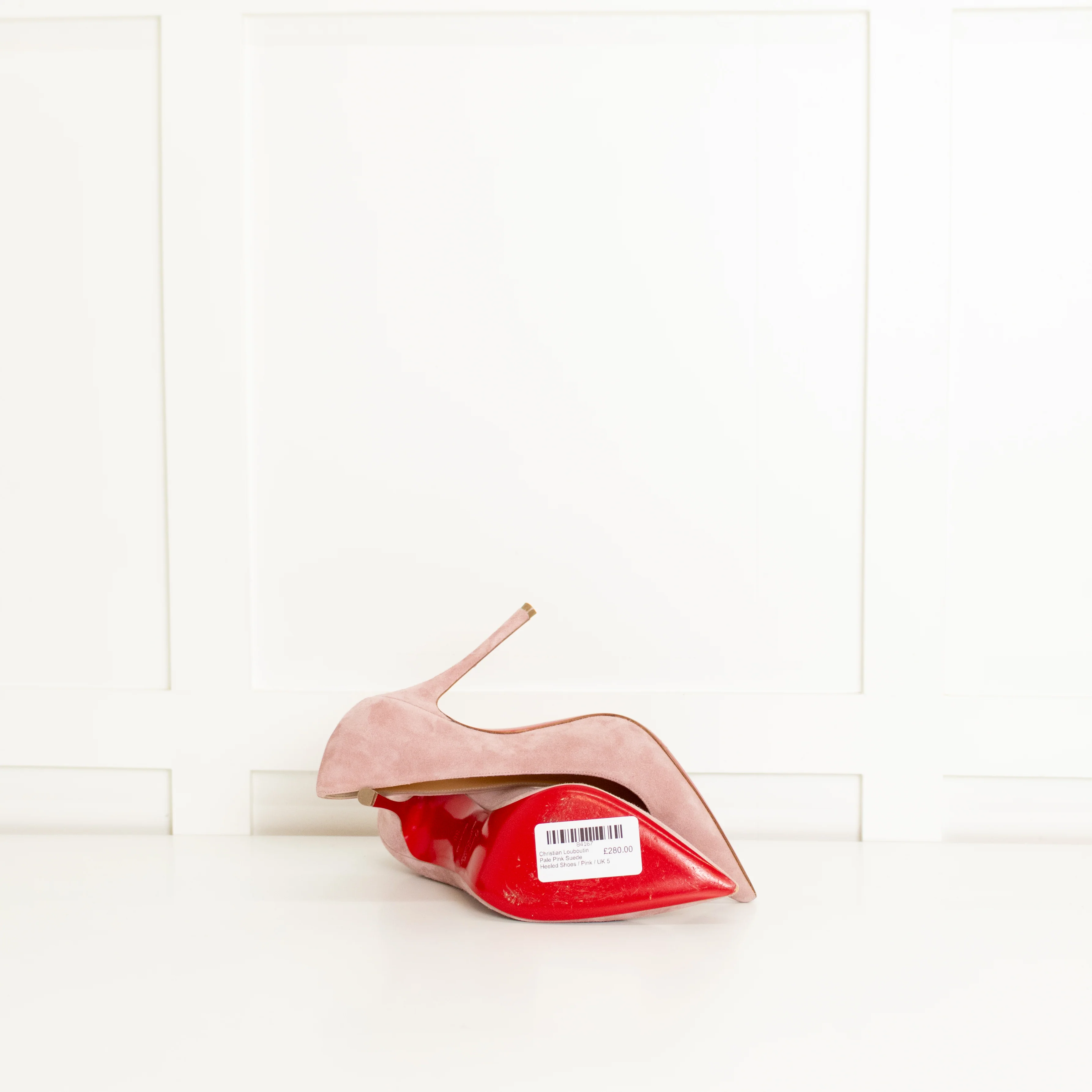 Christian Louboutin Pale Pink Suede Heeled Shoes - Image 6