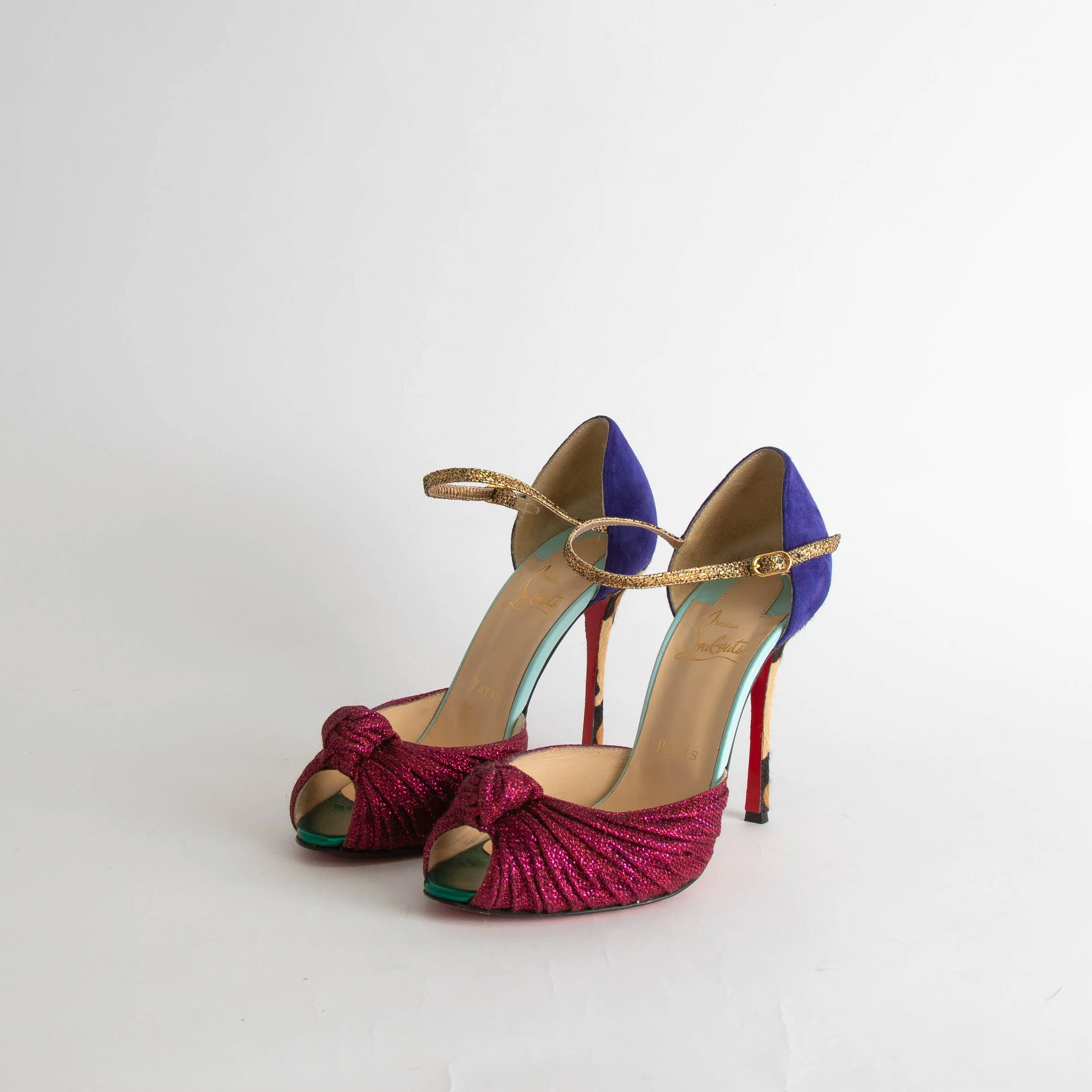 Christian Louboutin Pink Glitter Knot Animal Heeled Shoes