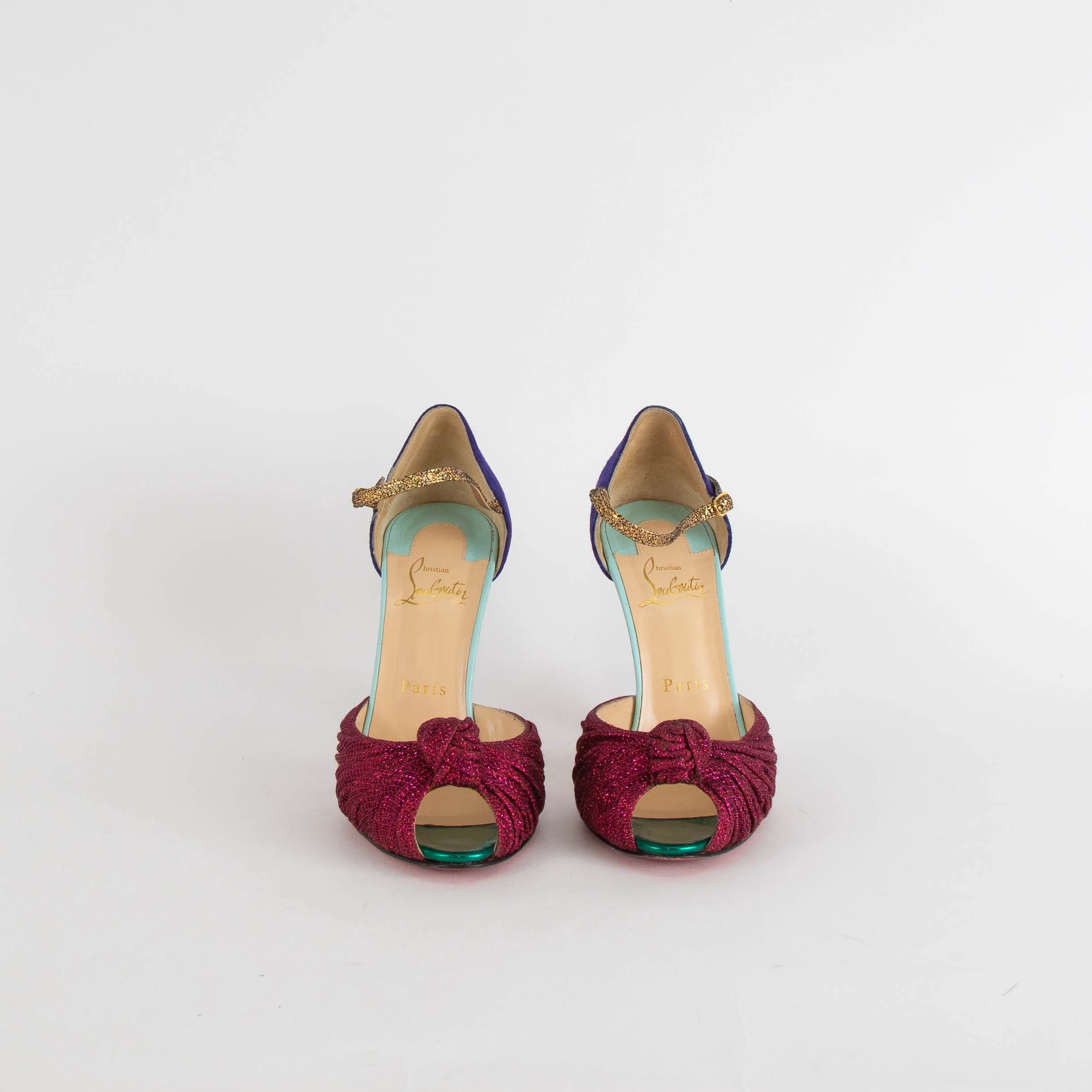 Christian Louboutin Pink Glitter Knot Animal Heeled Shoes - Image 2