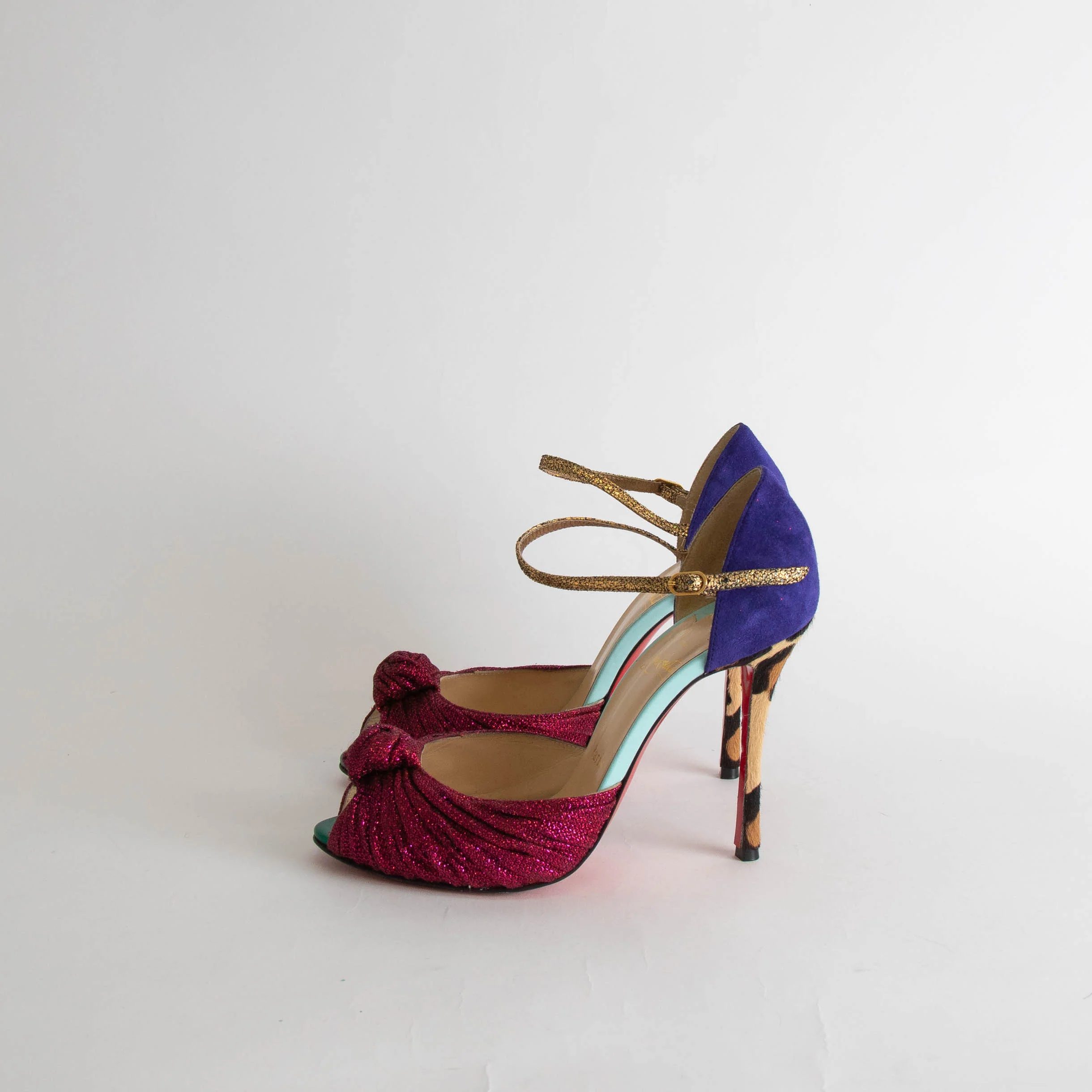 Christian Louboutin Pink Glitter Knot Animal Heeled Shoes - Image 3