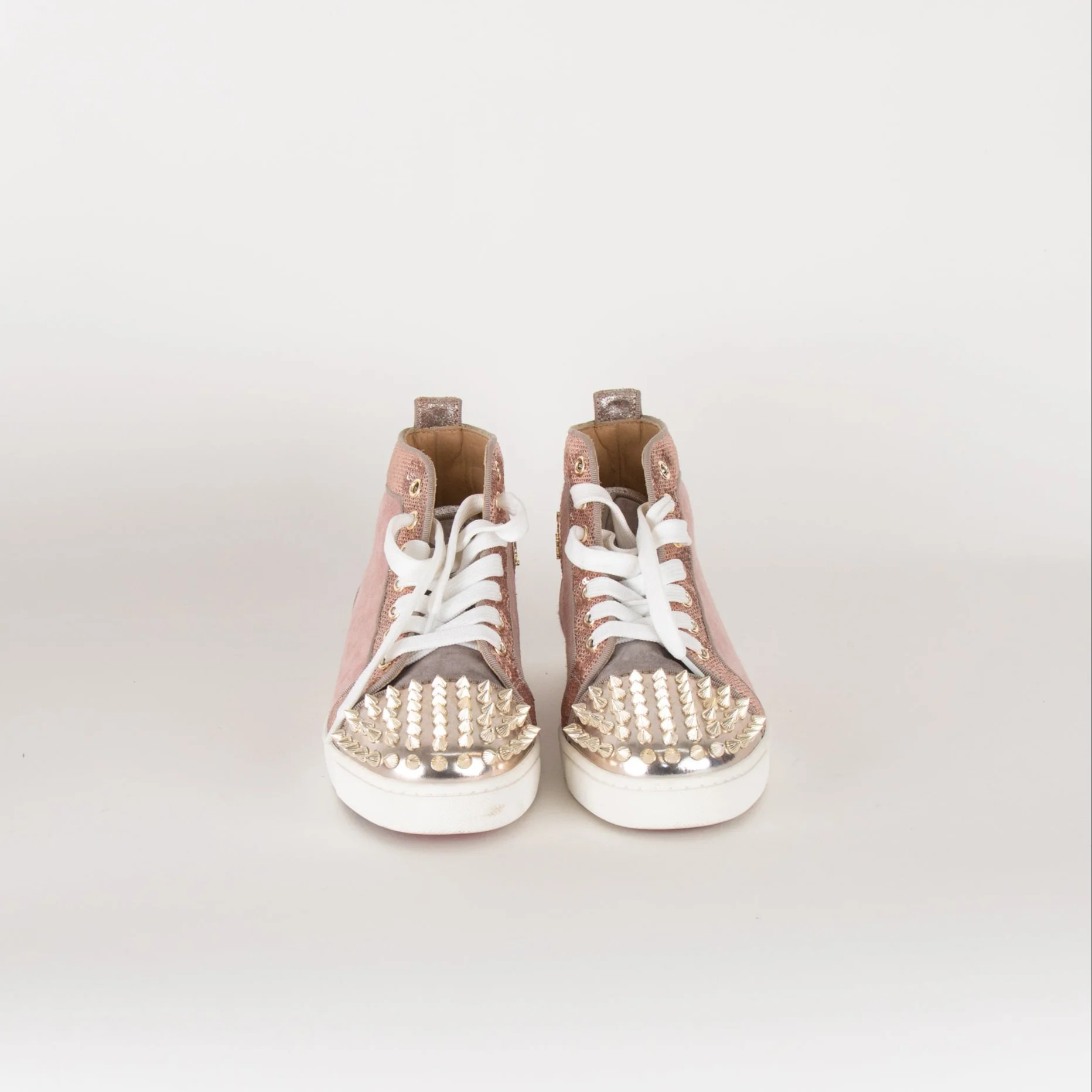 Christian Louboutin Pink Suede Studded Toe High Top Trainers - Image 2