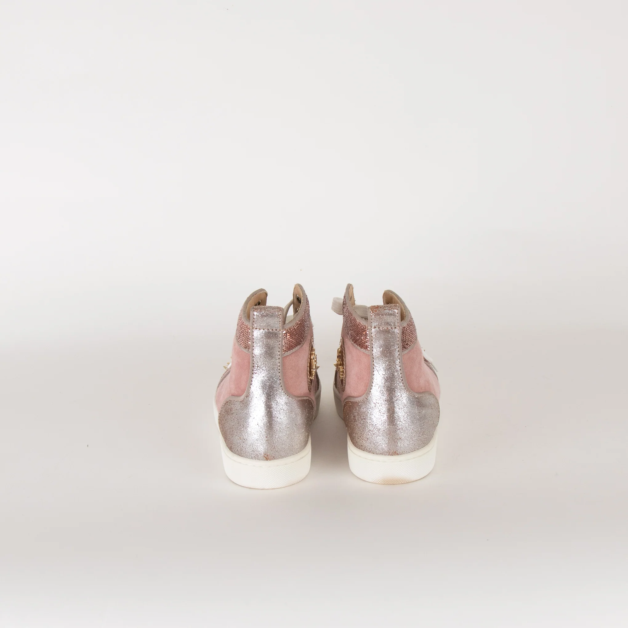Christian Louboutin Pink Suede Studded Toe High Top Trainers - Image 4