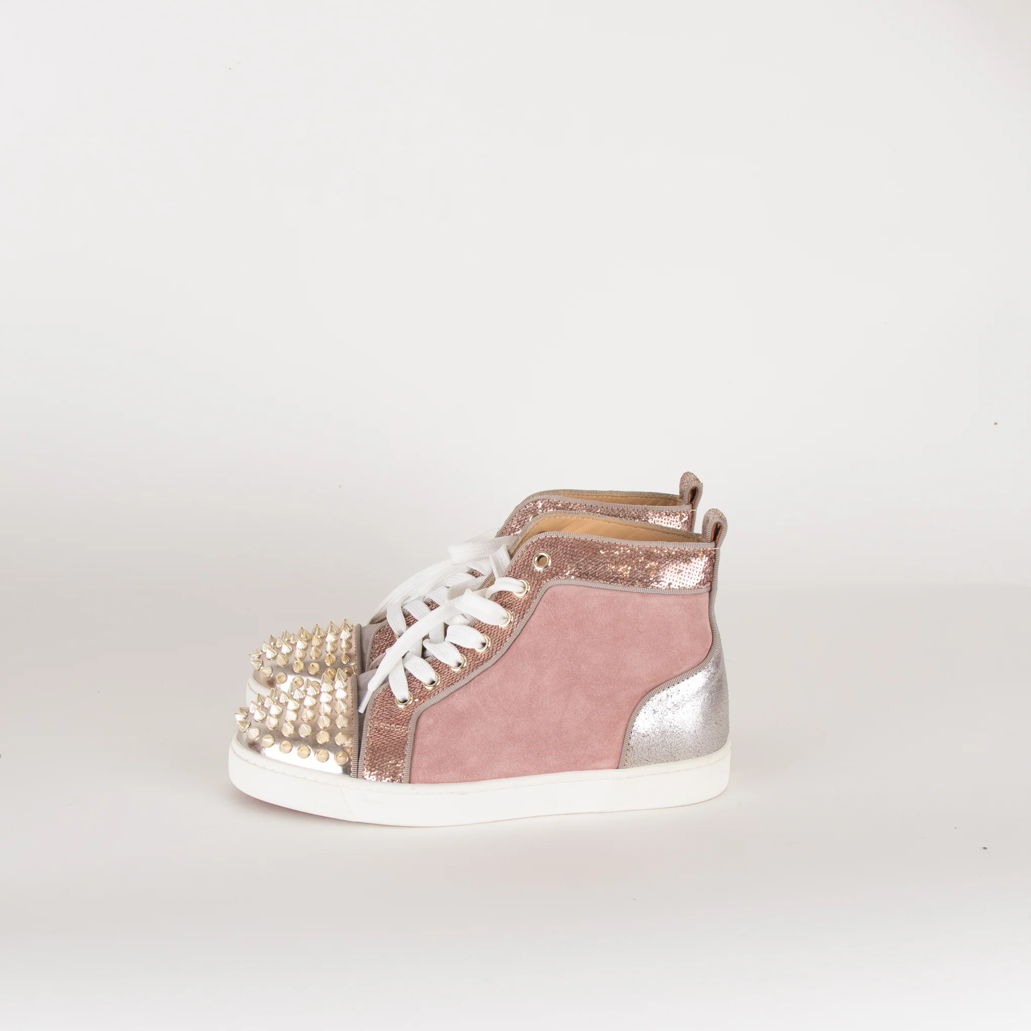 Christian Louboutin Pink Suede Studded Toe High Top Trainers - Image 5