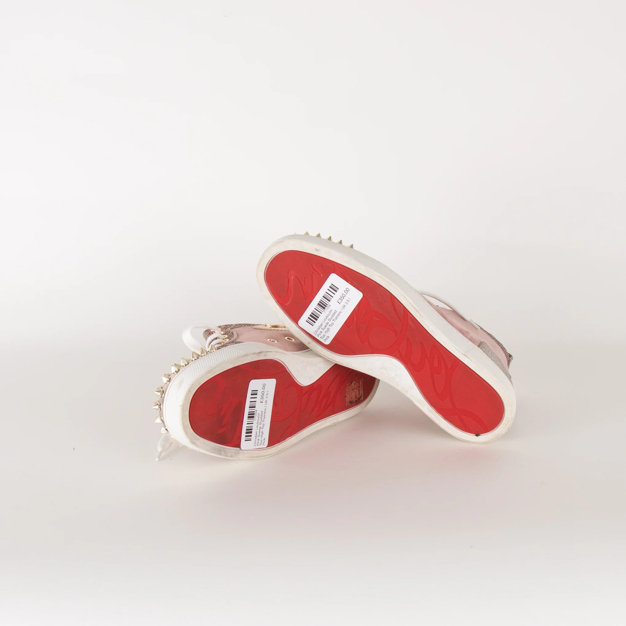 Christian Louboutin Pink Suede Studded Toe High Top Trainers - Image 6