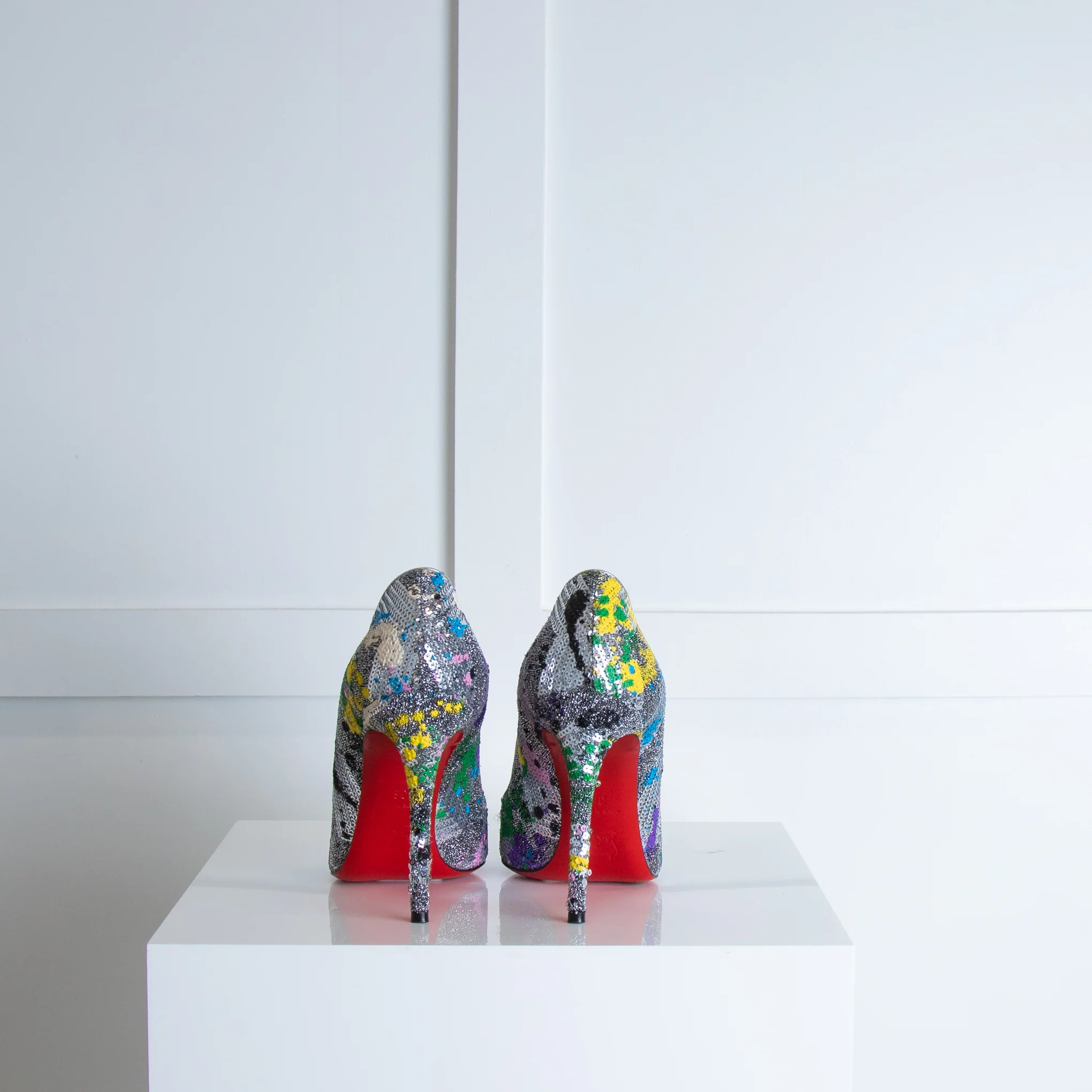 Christian Louboutin Silver Sequin Heels - Image 4