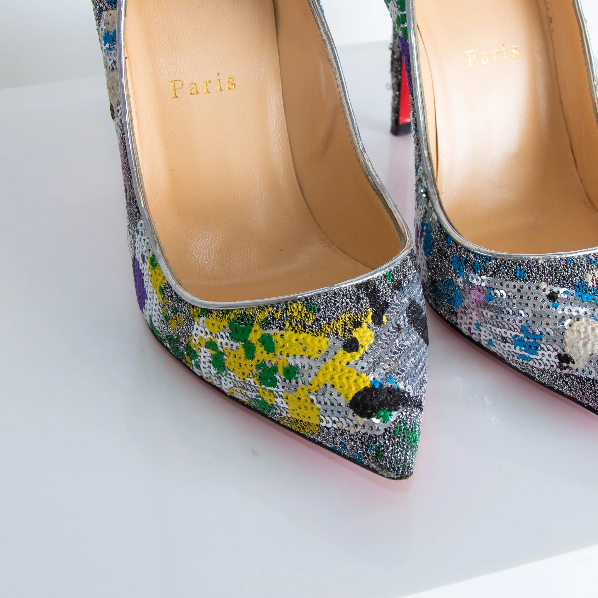 Christian Louboutin Silver Sequin Heels - Image 6