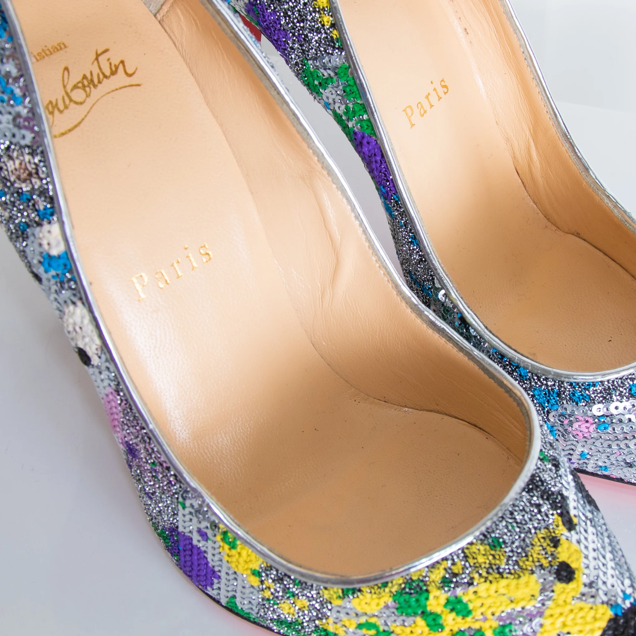 Christian Louboutin Silver Sequin Heels - Image 7