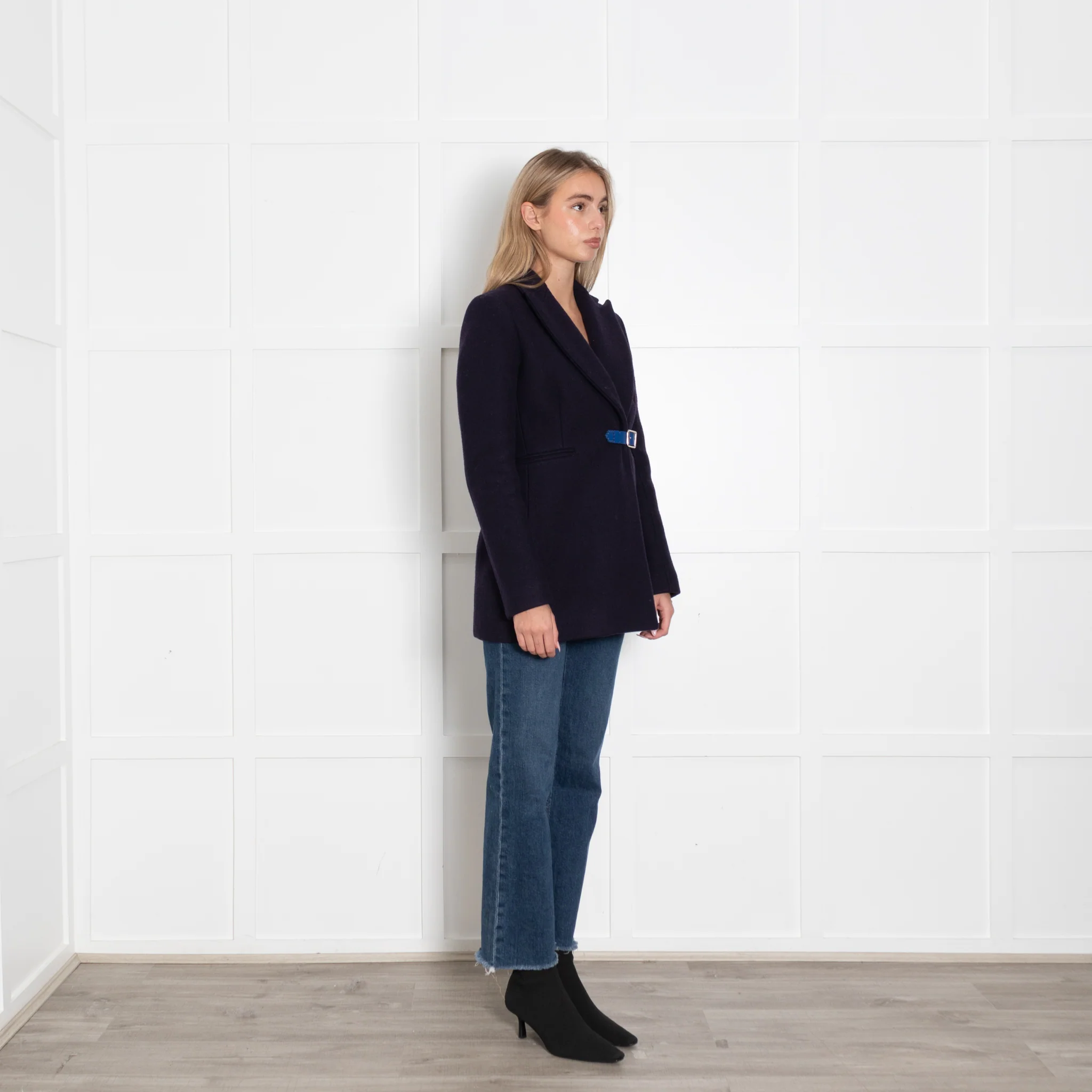 Christopher Kane Navy Cobalt Blue Leather Wool Jacket - Image 7