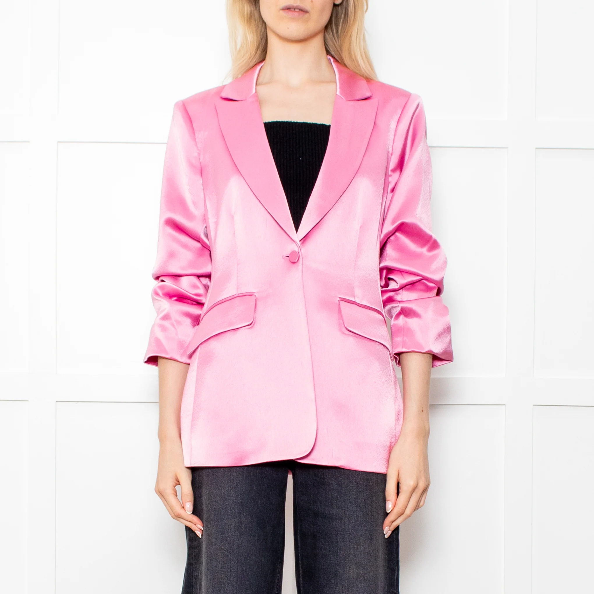 Cinq a Sept Pink Silk Feel Blazer With Ruch Sleeves - Image 2