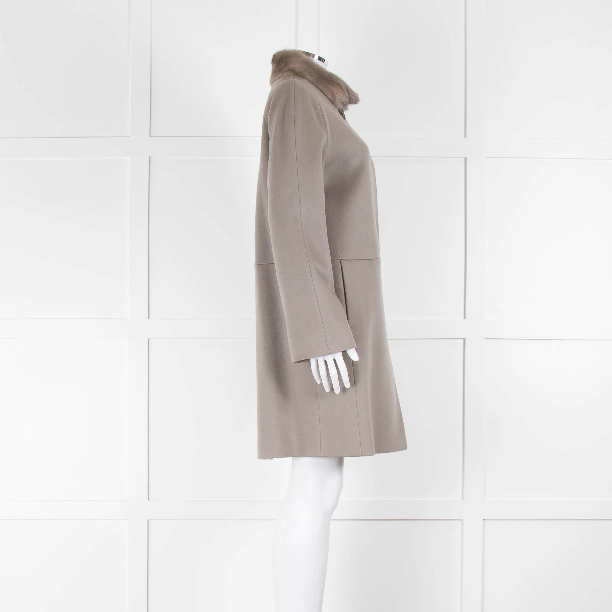 Cinzia Rocca Taupe Wool Mink Collar Coat - Image 2