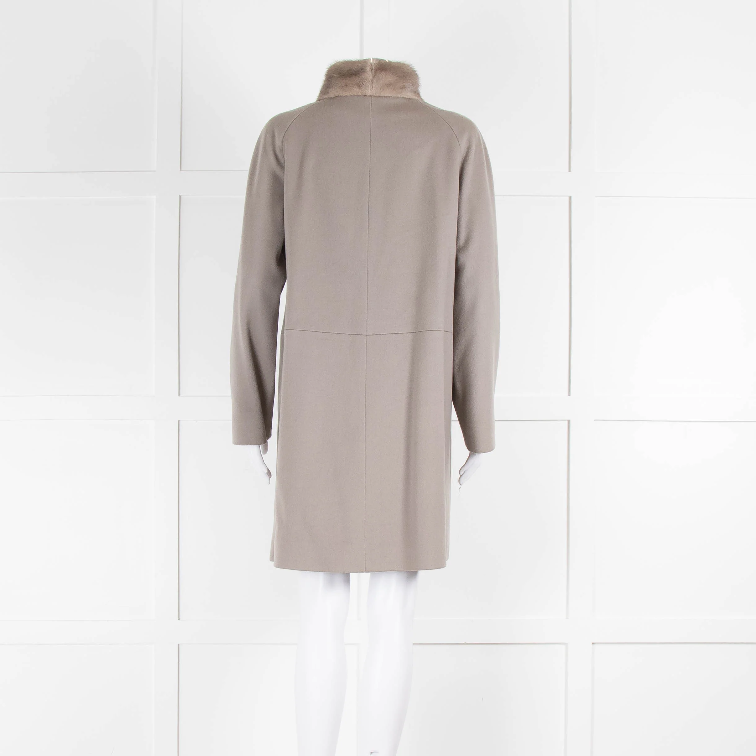 Cinzia Rocca Taupe Wool Mink Collar Coat - Image 3