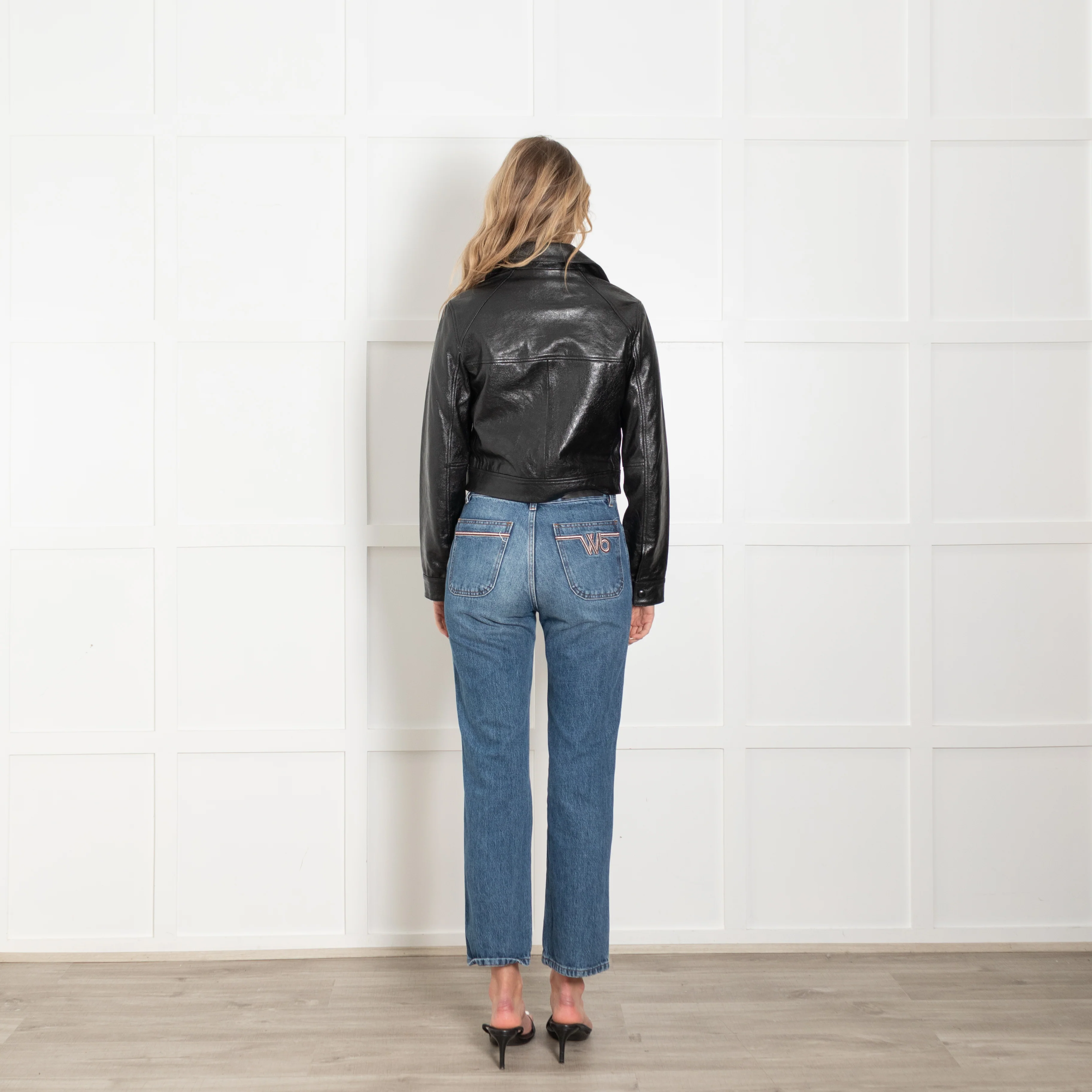 Citizens of Humanity Black Front Pockets Cropped Leather Jacket - Image 5