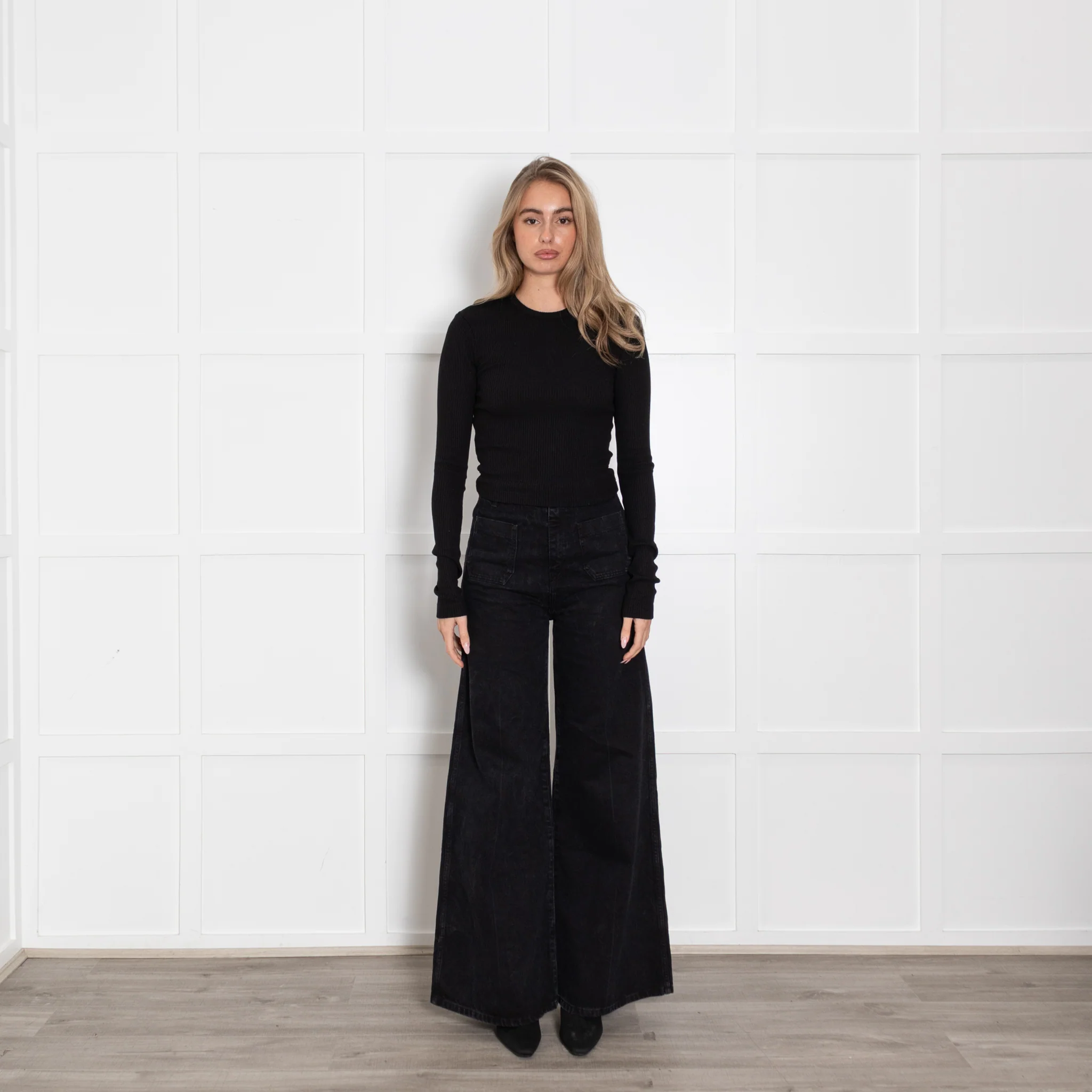 Citizens Of Humanity Black Verra Henley Cotton Rib Top