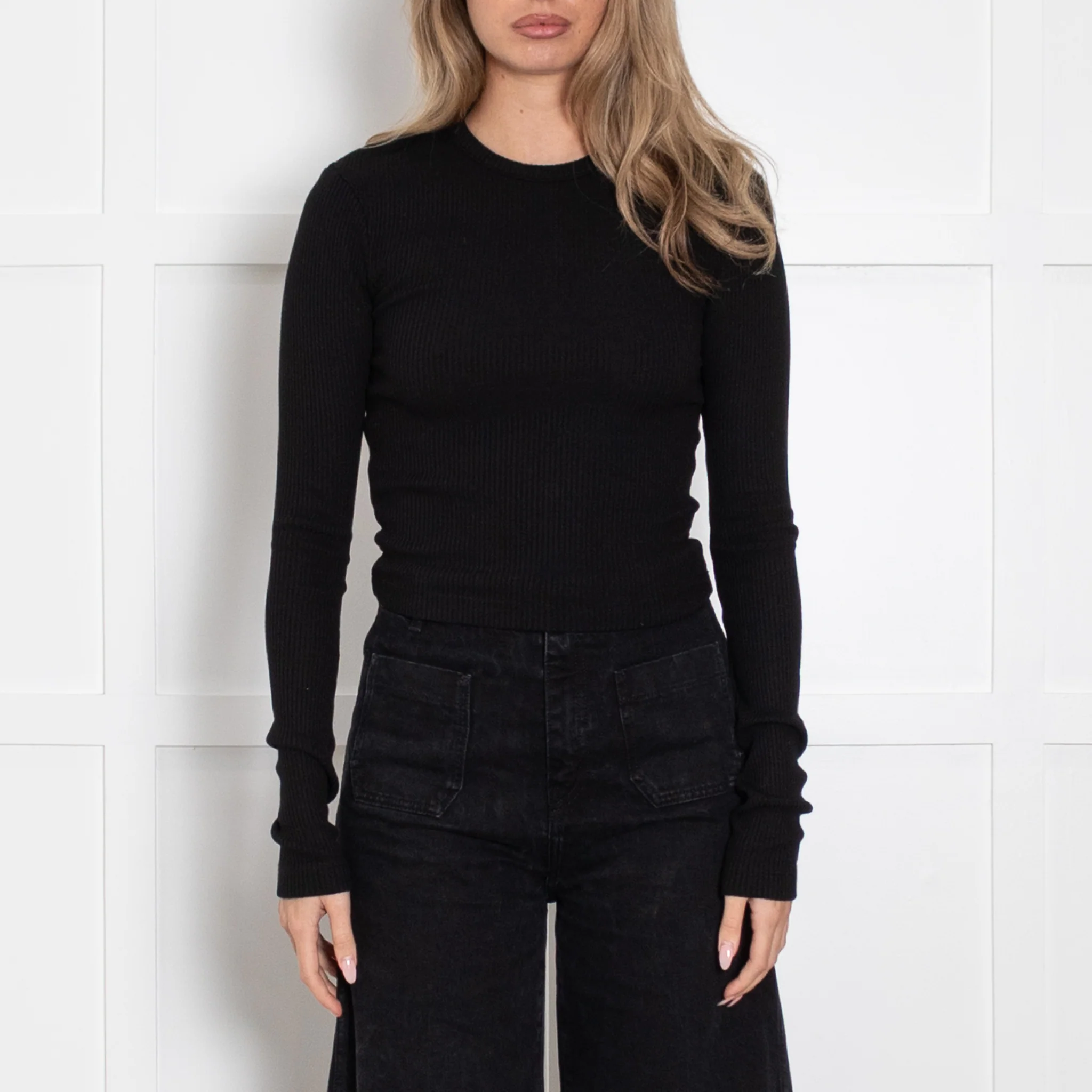 Citizens Of Humanity Black Verra Henley Cotton Rib Top - Image 2