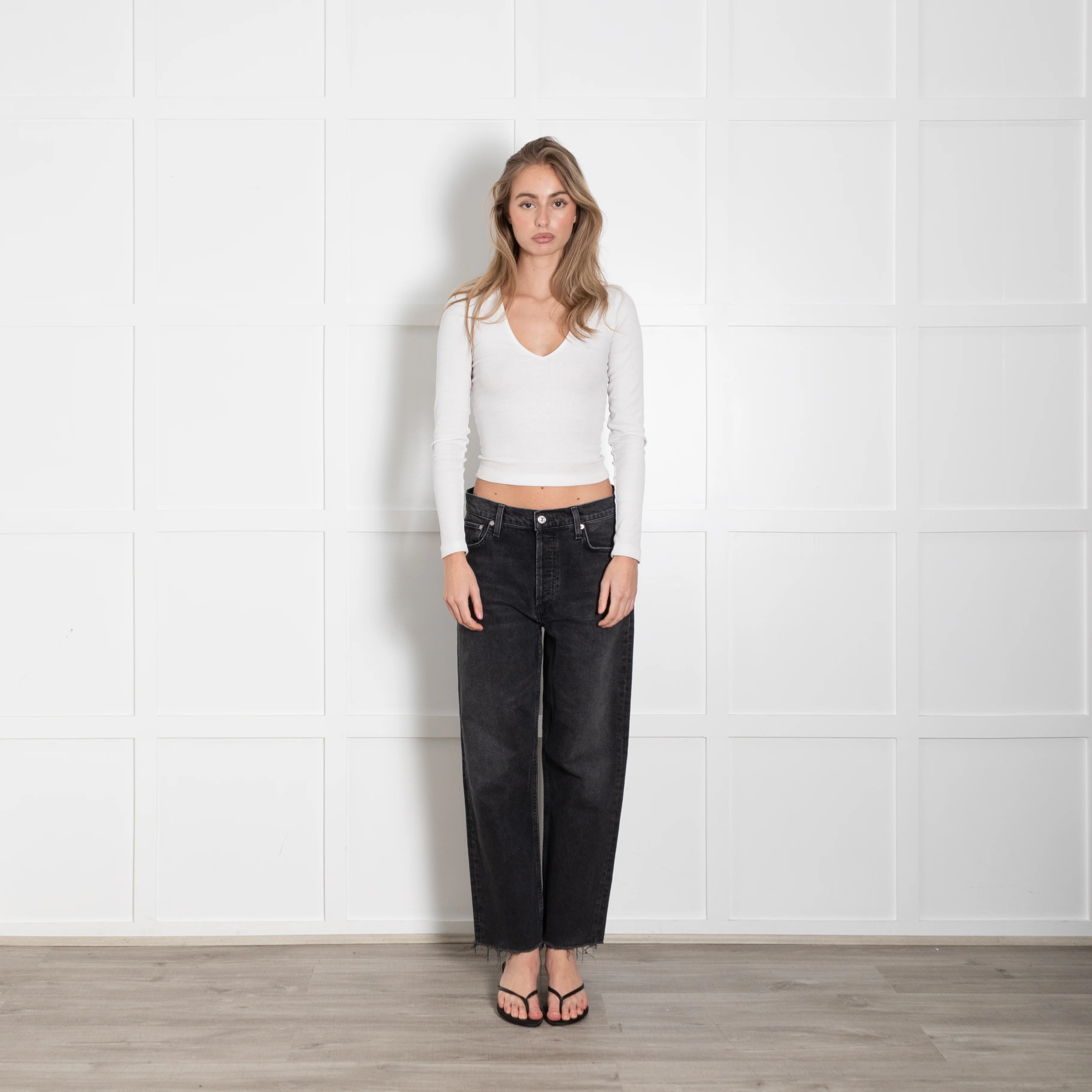 Citizens Of Humanity Grey Raw Edge Straight Leg Jeans