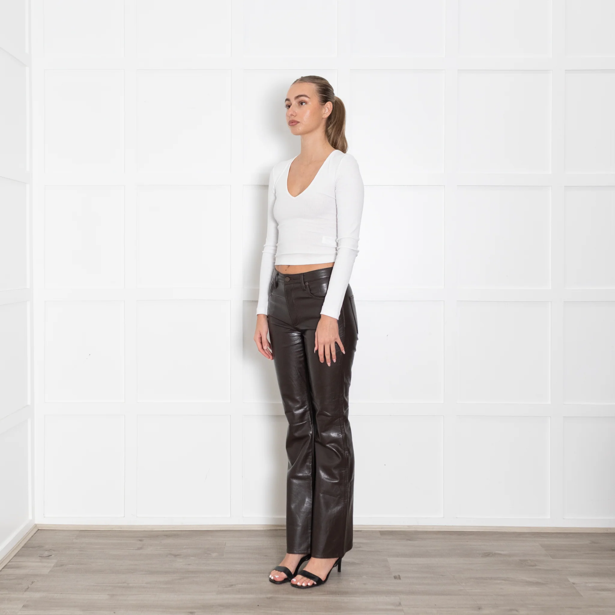 Citizens of Humanity Lilah Brown Leather Mix Bootcut Trousers - Image 3
