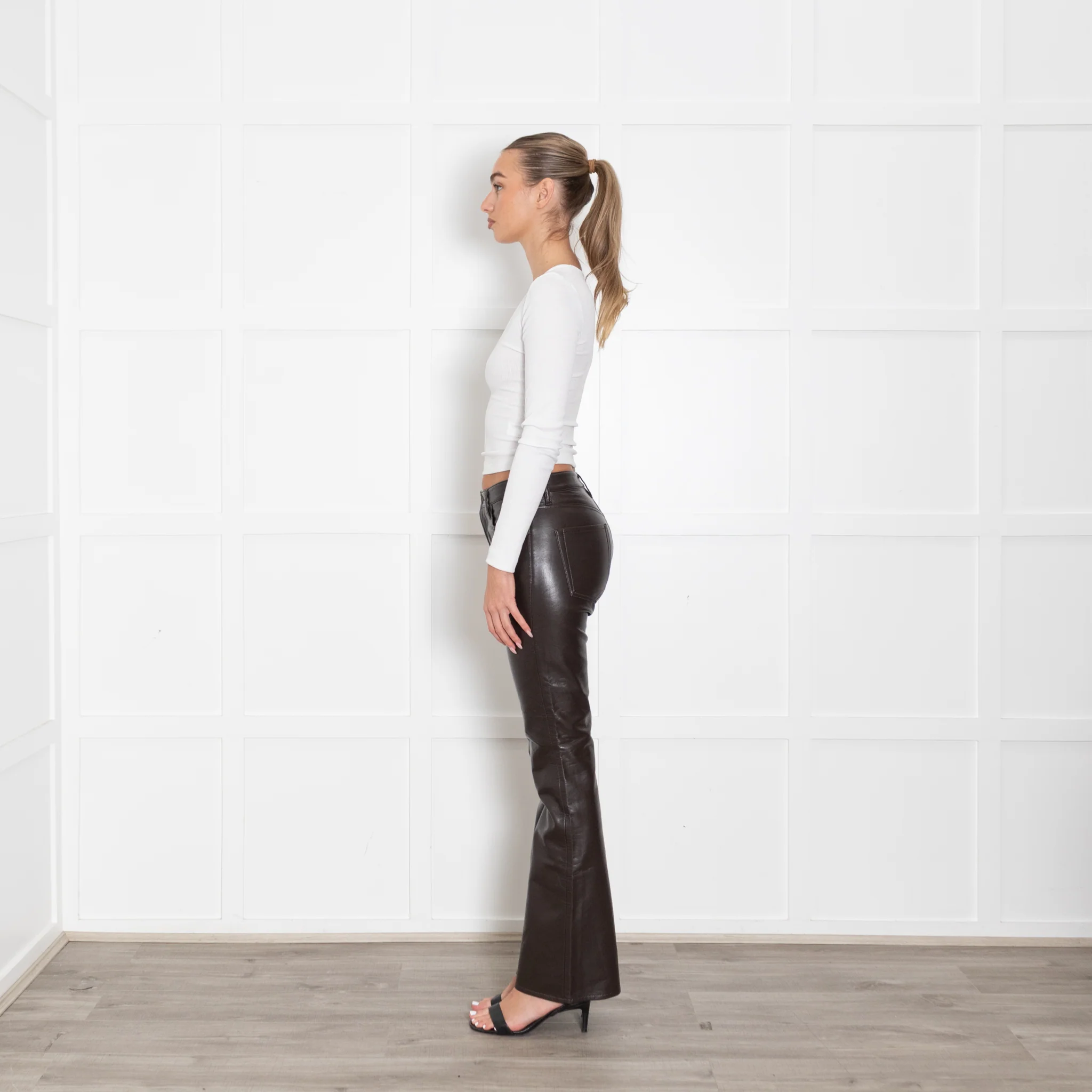 Citizens of Humanity Lilah Brown Leather Mix Bootcut Trousers - Image 4