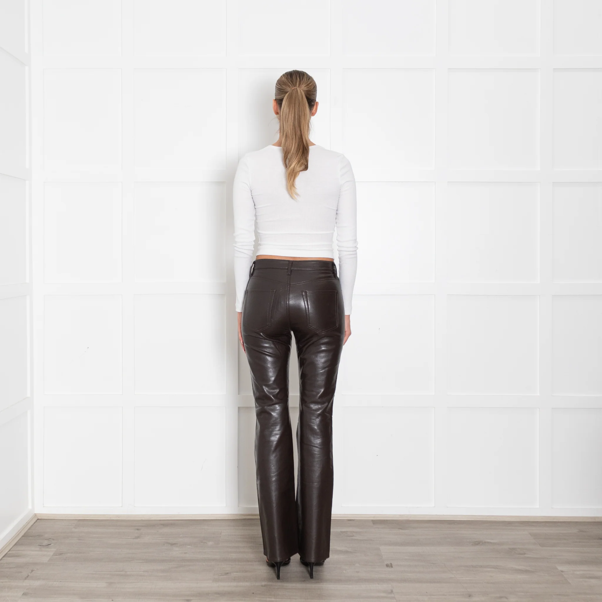Citizens of Humanity Lilah Brown Leather Mix Bootcut Trousers - Image 5
