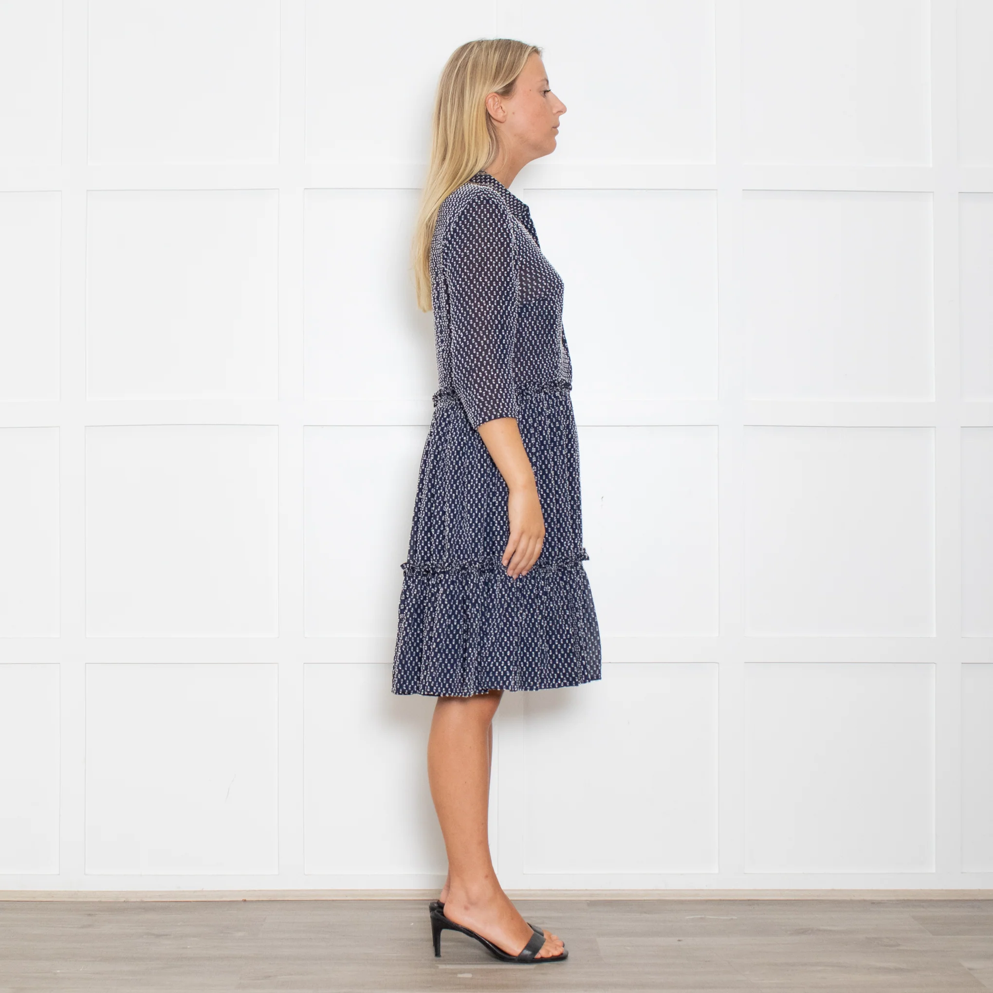 Claudie Pierlot Navy And White Small Print Tiered Dress - Image 5