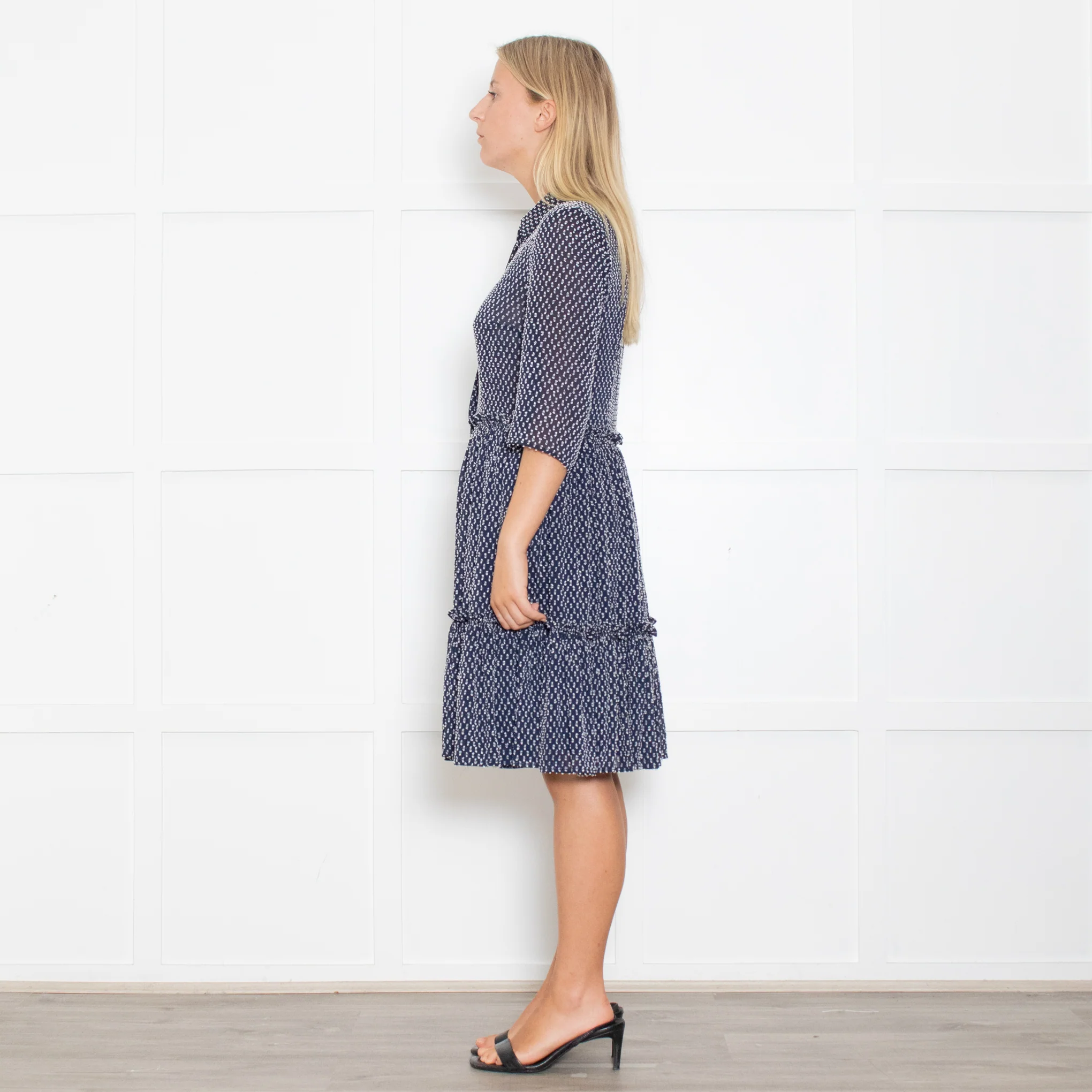 Claudie Pierlot Navy And White Small Print Tiered Dress - Image 7