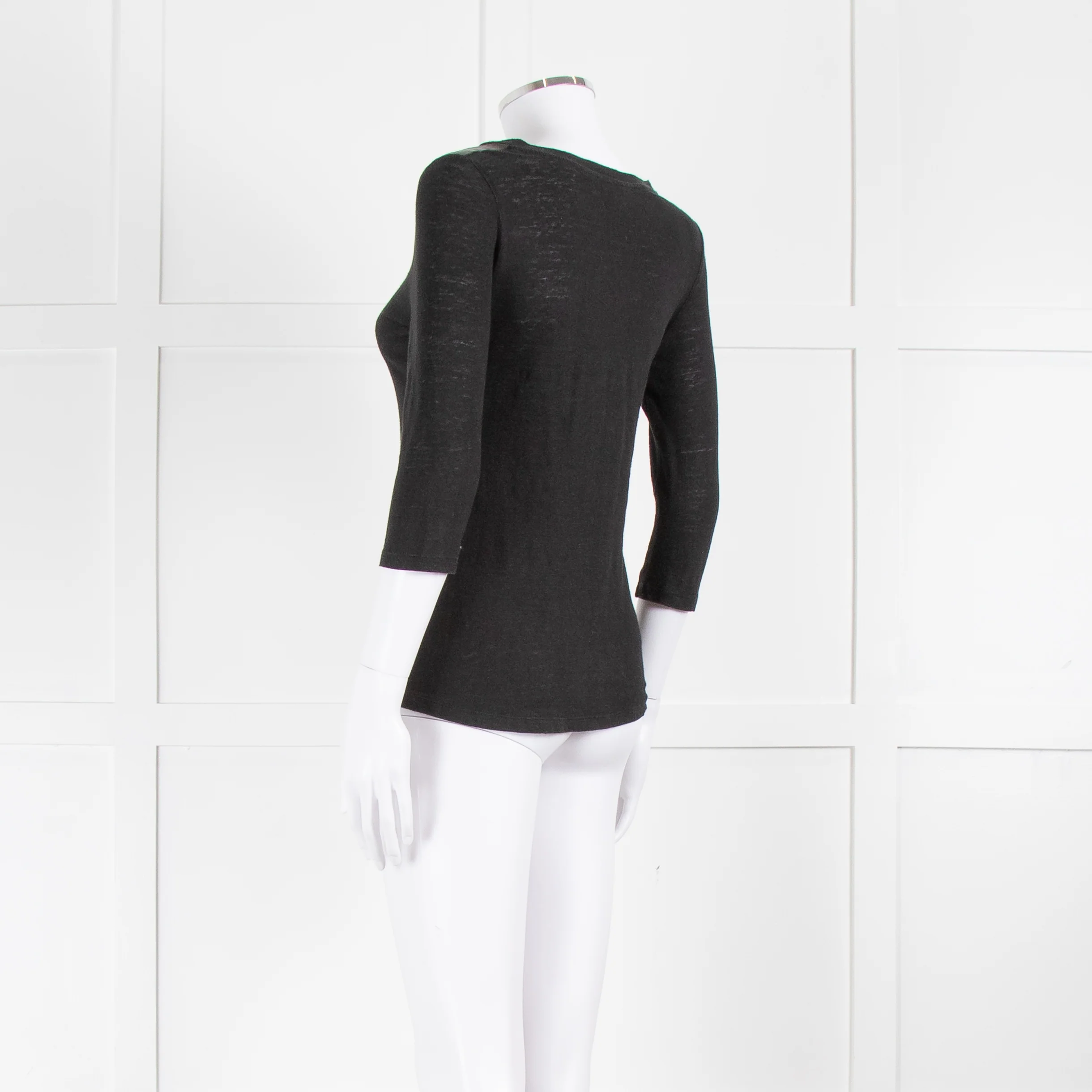 Claudie Pierlot Black Faux Leather Detail T-Shirt - Image 6
