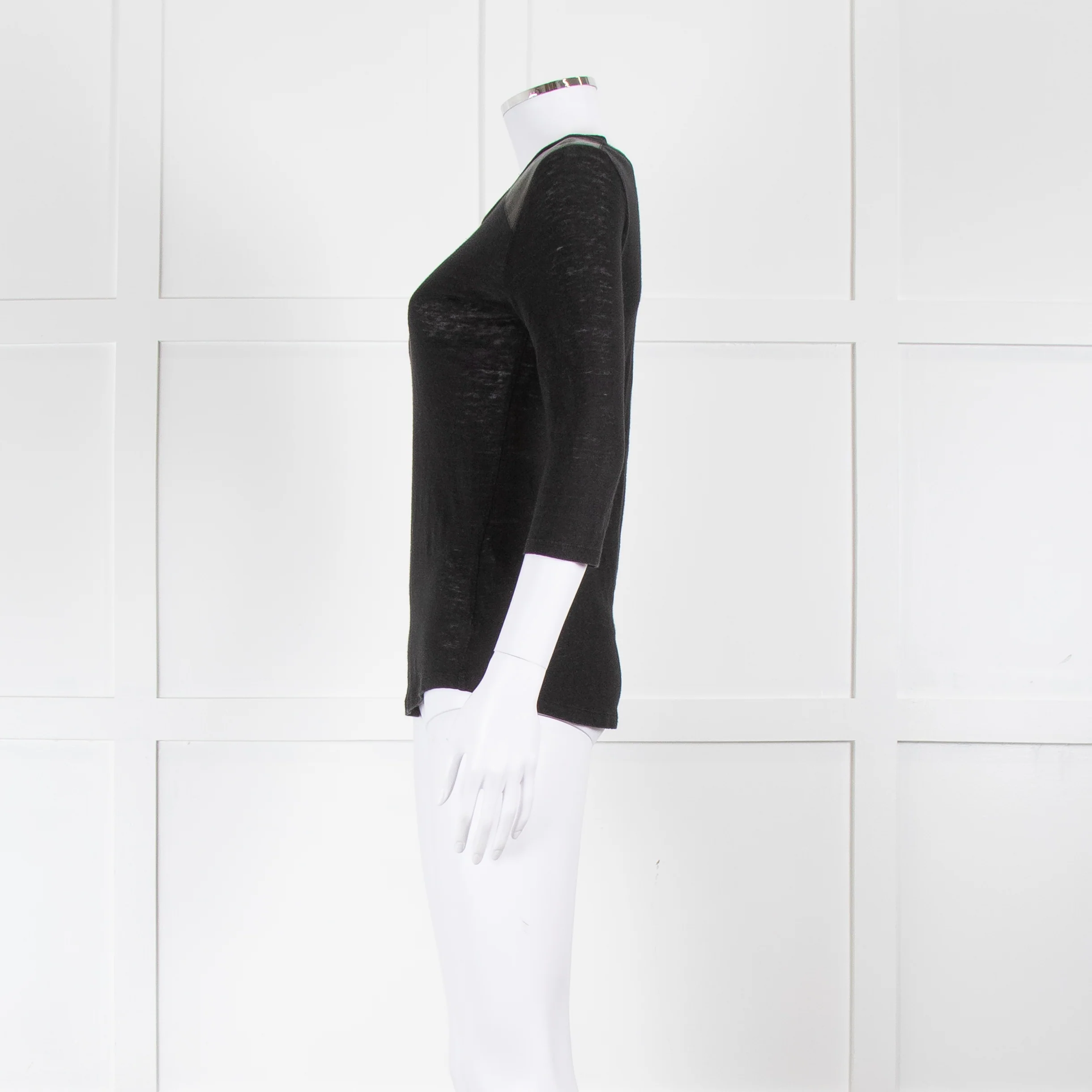 Claudie Pierlot Black Faux Leather Detail T-Shirt - Image 7