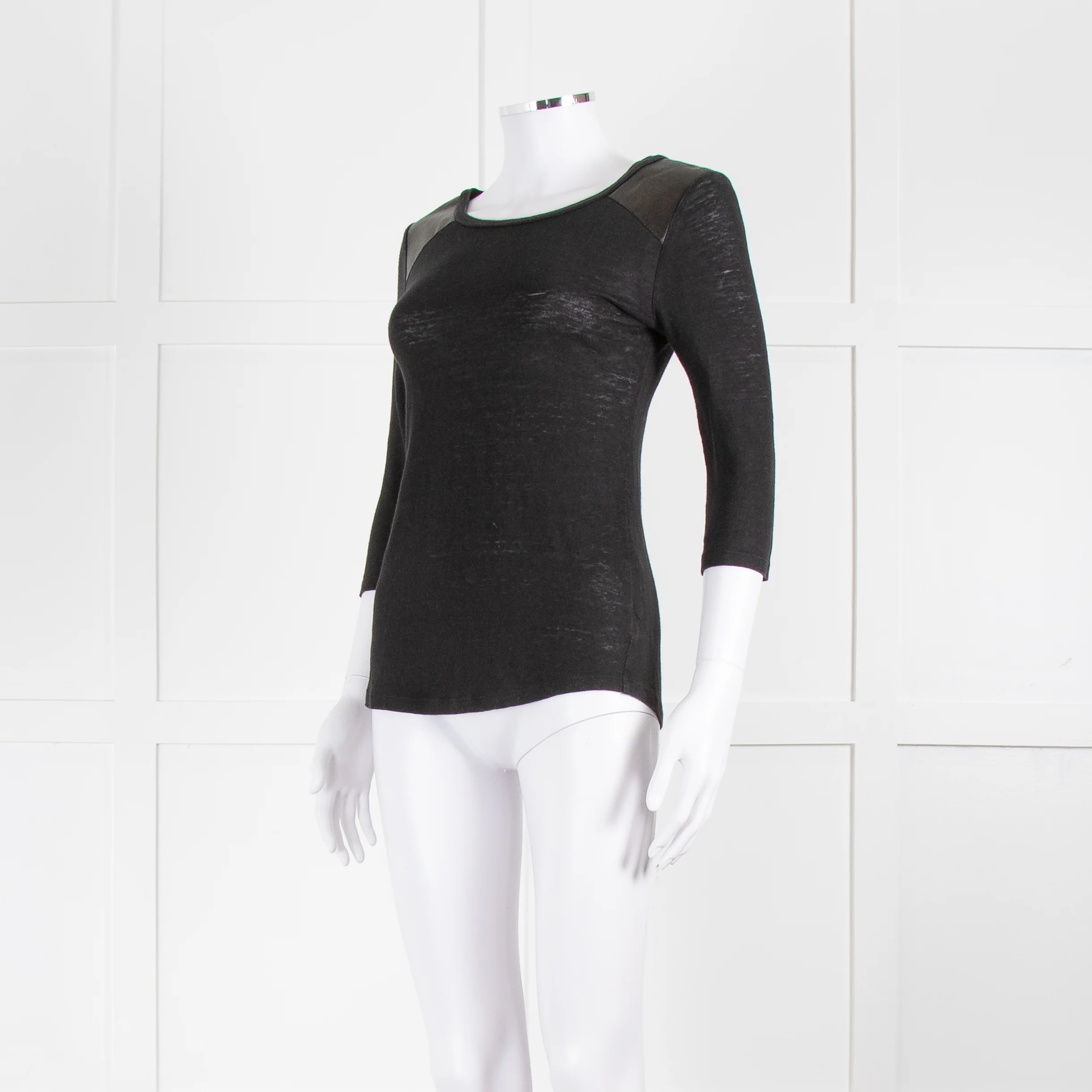 Claudie Pierlot Black Faux Leather Detail T-Shirt - Image 8
