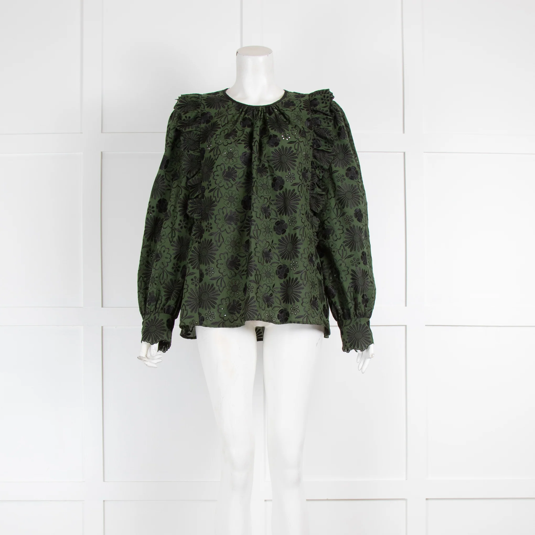 Claudie Pierlot Black & Green Frill Embroidered Blouse