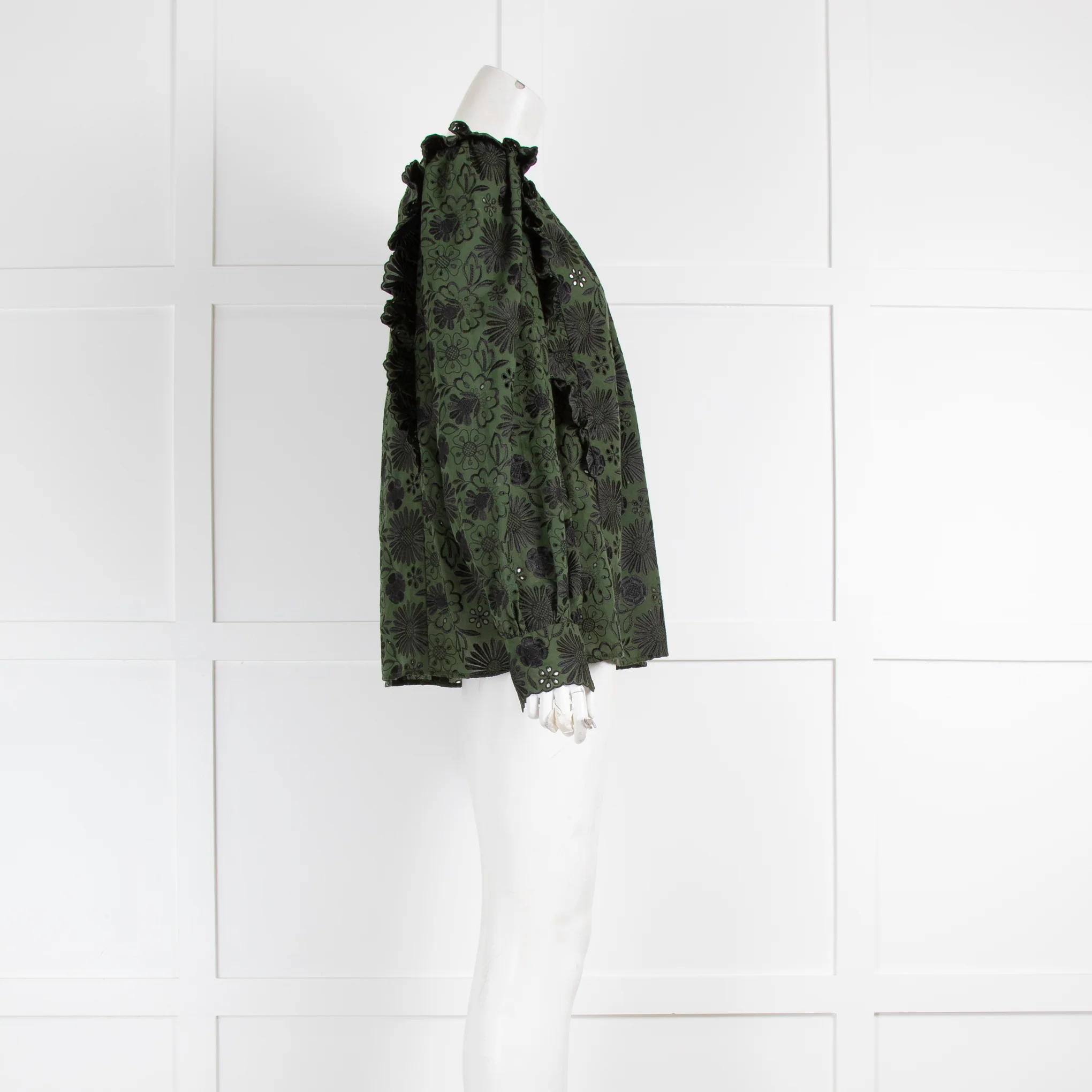 Claudie Pierlot Black & Green Frill Embroidered Blouse - Image 2