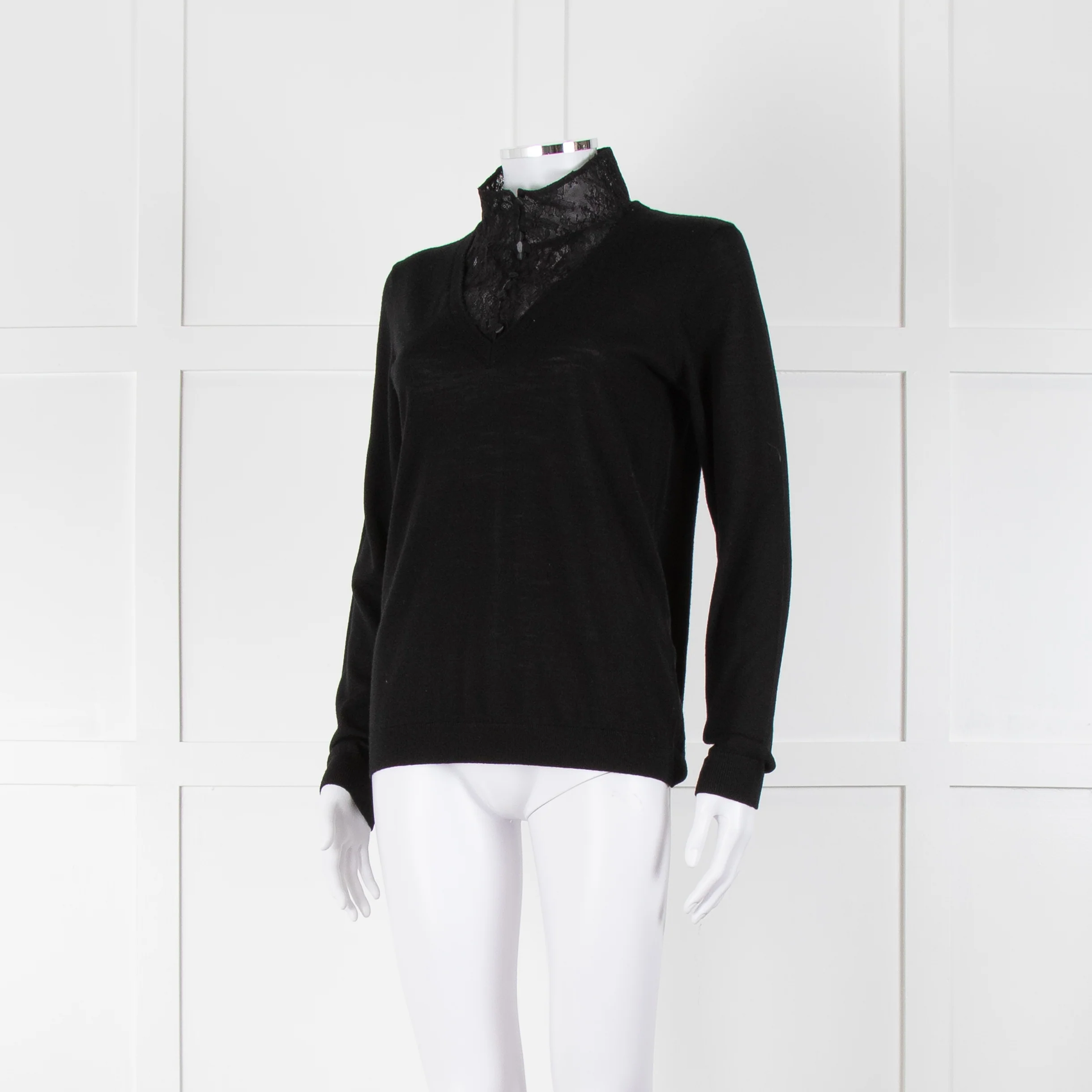 Claudie Pierlot Black Lace Detail Fine Sweater - Image 8