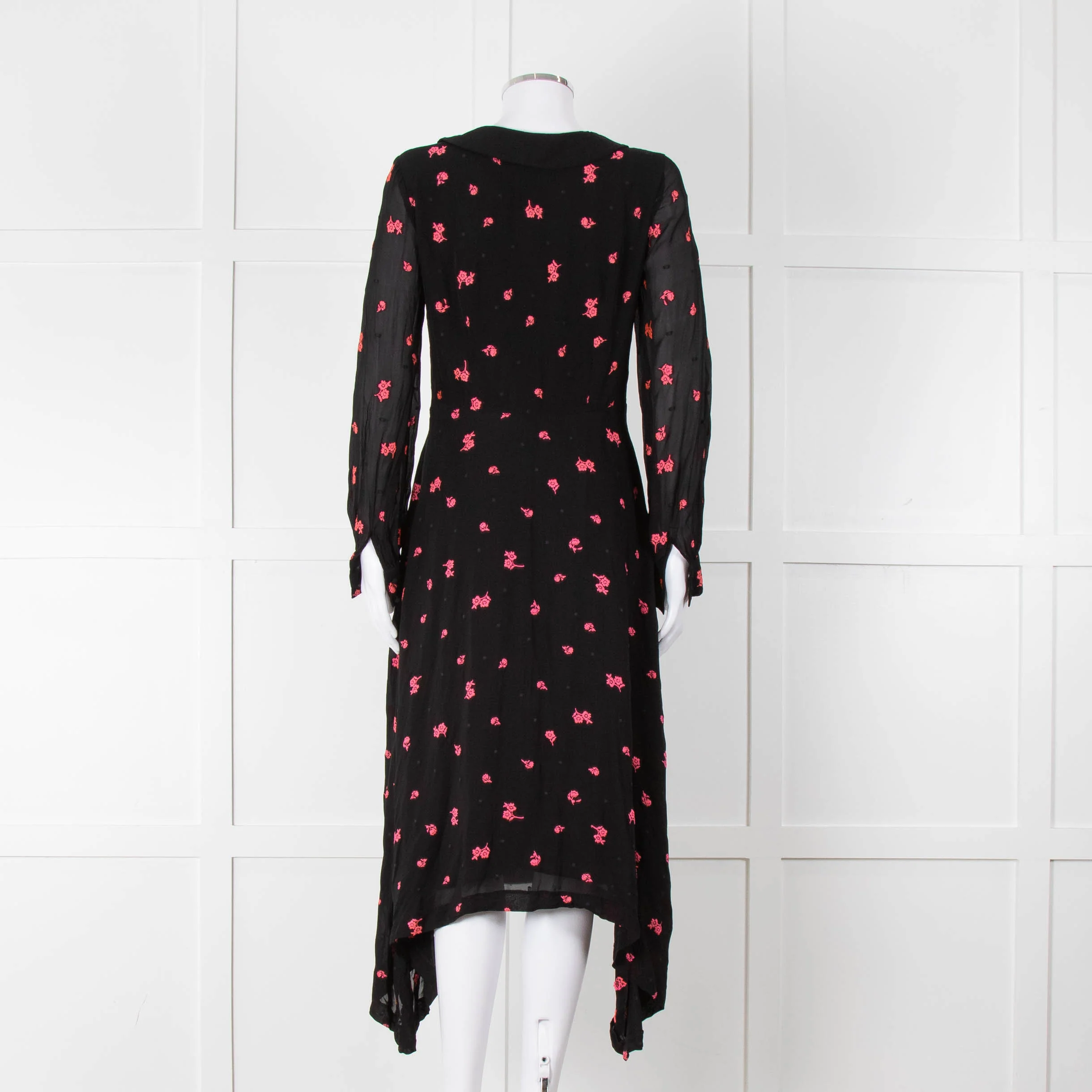 Claudie Pierlot Black Pink Floral Long Sleeve Asymmetric Bottom Dress - Image 5