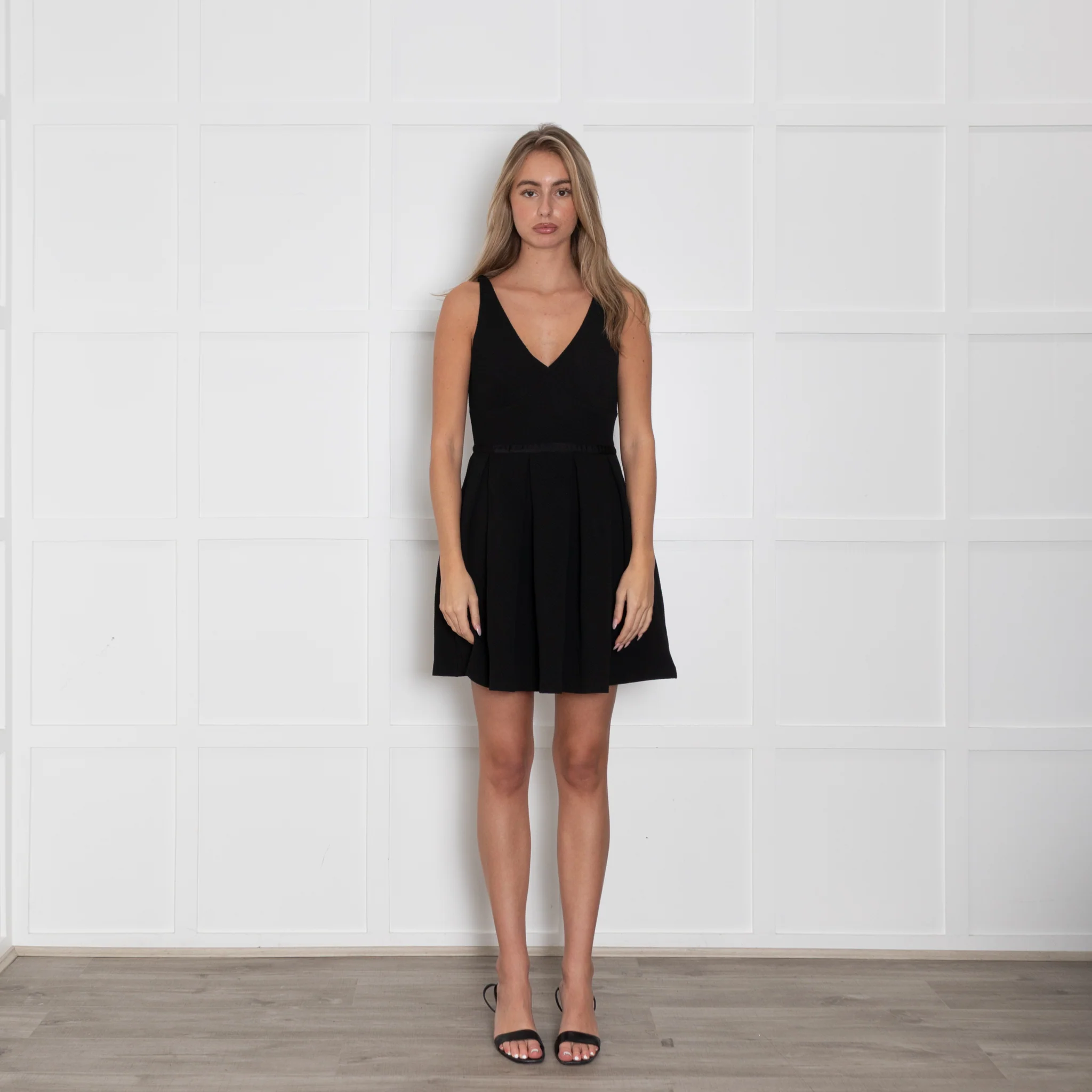 Claudie Pierlot Black Textured Fit And Flare Sleeveless Mini Dress
