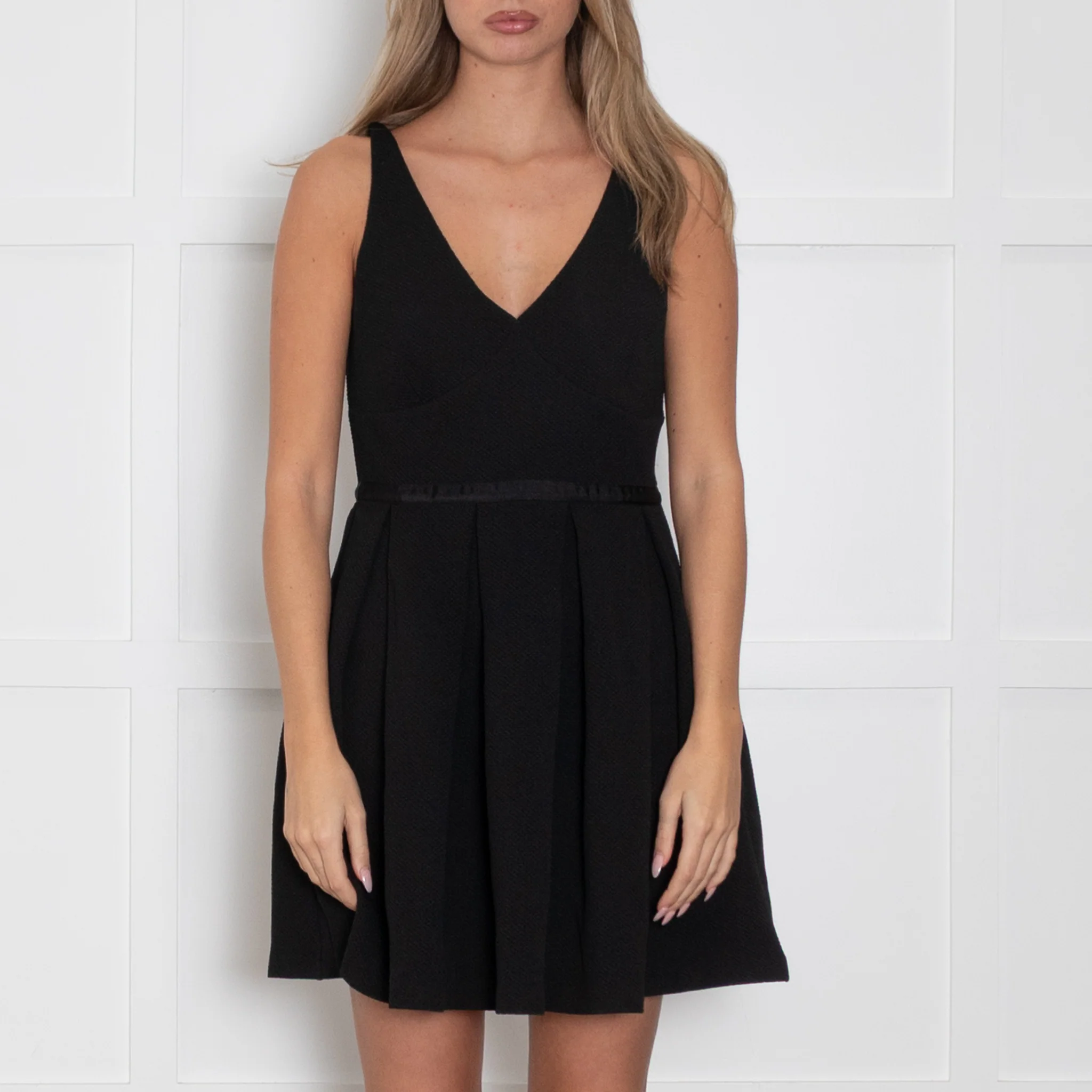 Claudie Pierlot Black Textured Fit And Flare Sleeveless Mini Dress - Image 2