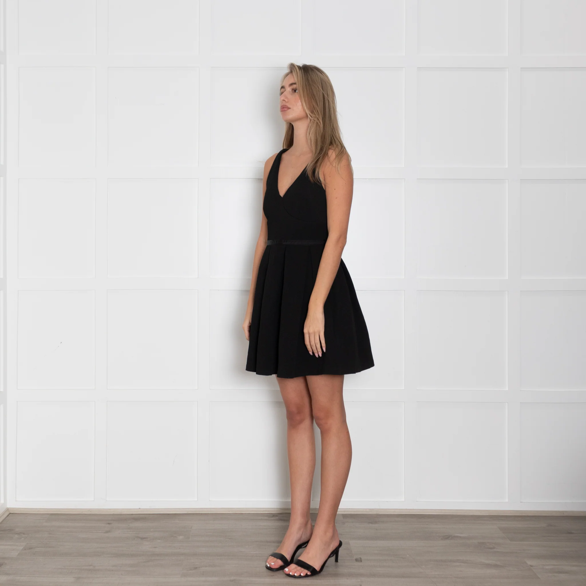 Claudie Pierlot Black Textured Fit And Flare Sleeveless Mini Dress - Image 3