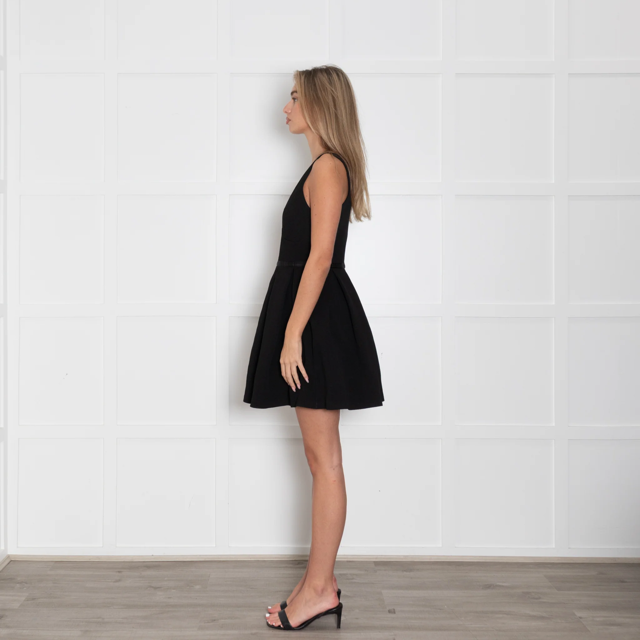 Claudie Pierlot Black Textured Fit And Flare Sleeveless Mini Dress - Image 4
