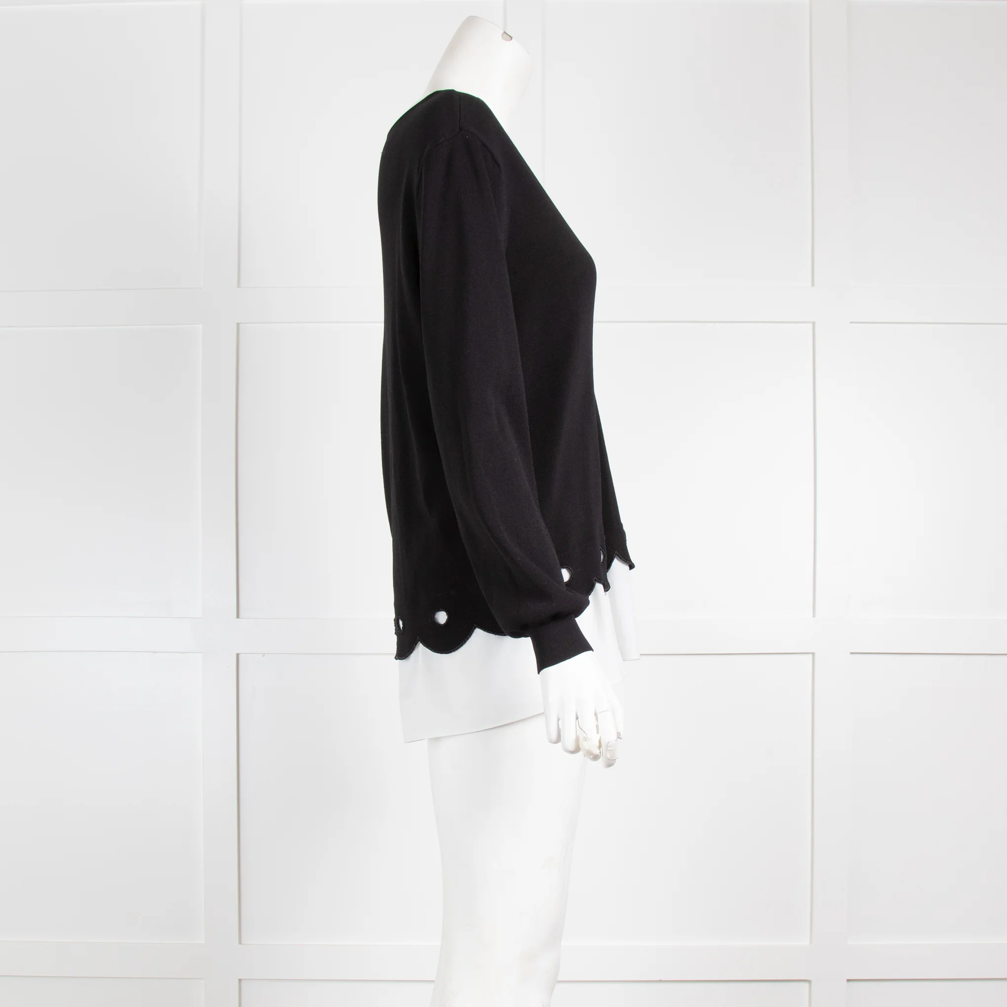 Claudie Pierlot Black Top With White Scalloped Hem - Image 2