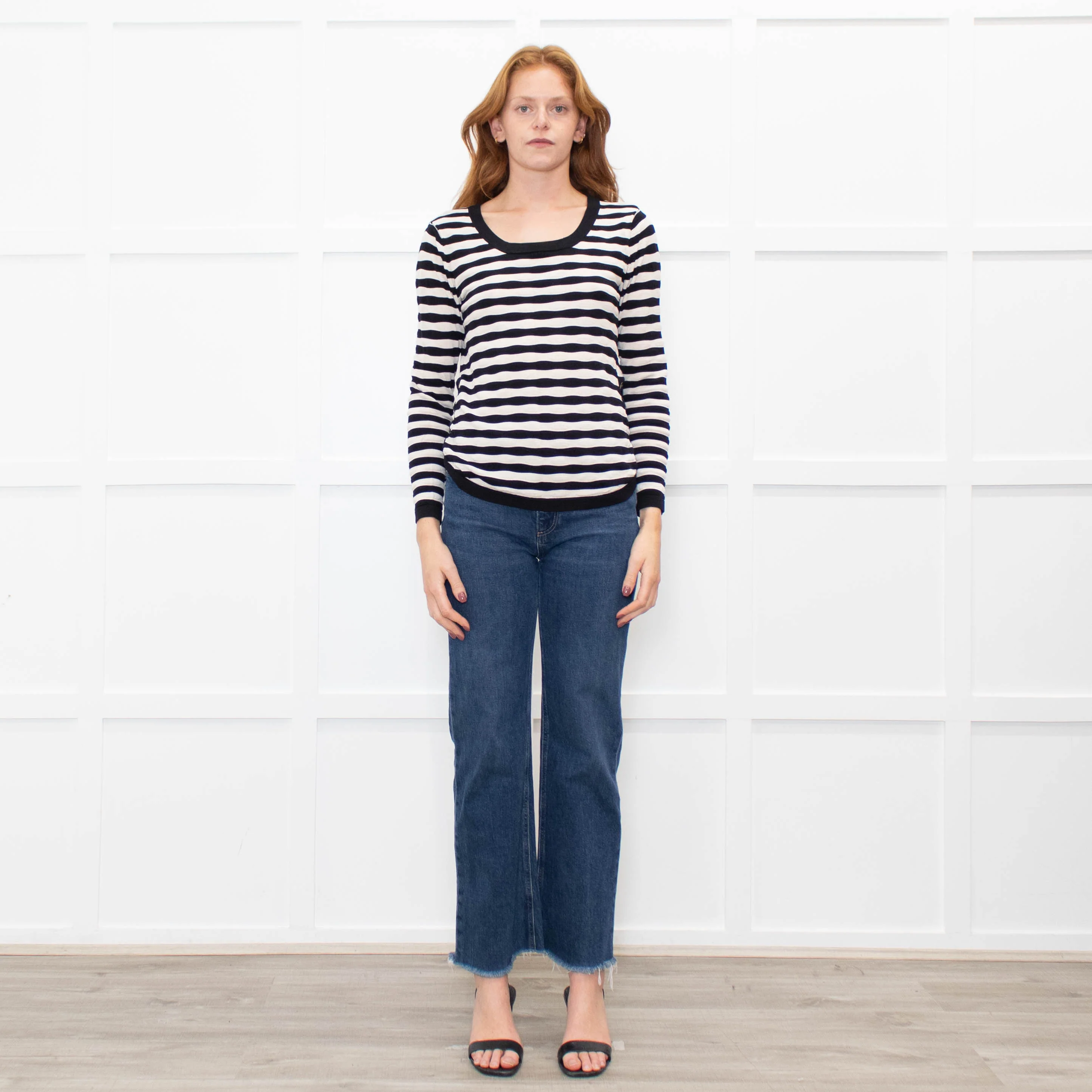 Claudie Pierlot Black Cream Striped Side Lace Up Top