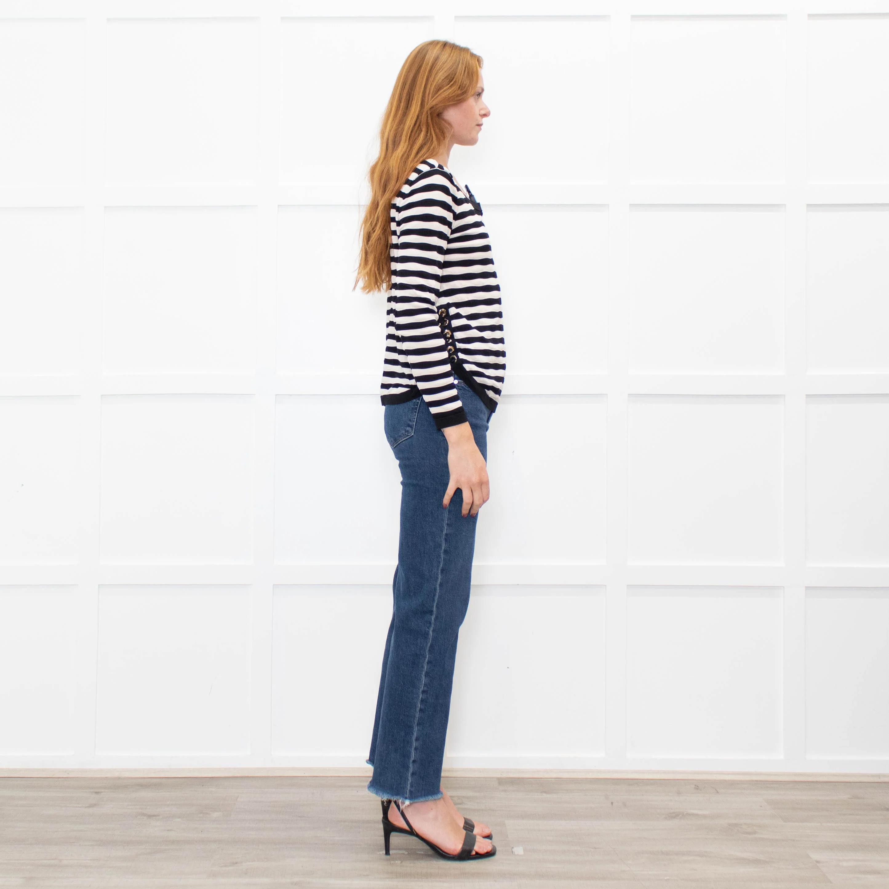 Claudie Pierlot Black Cream Striped Side Lace Up Top - Image 6