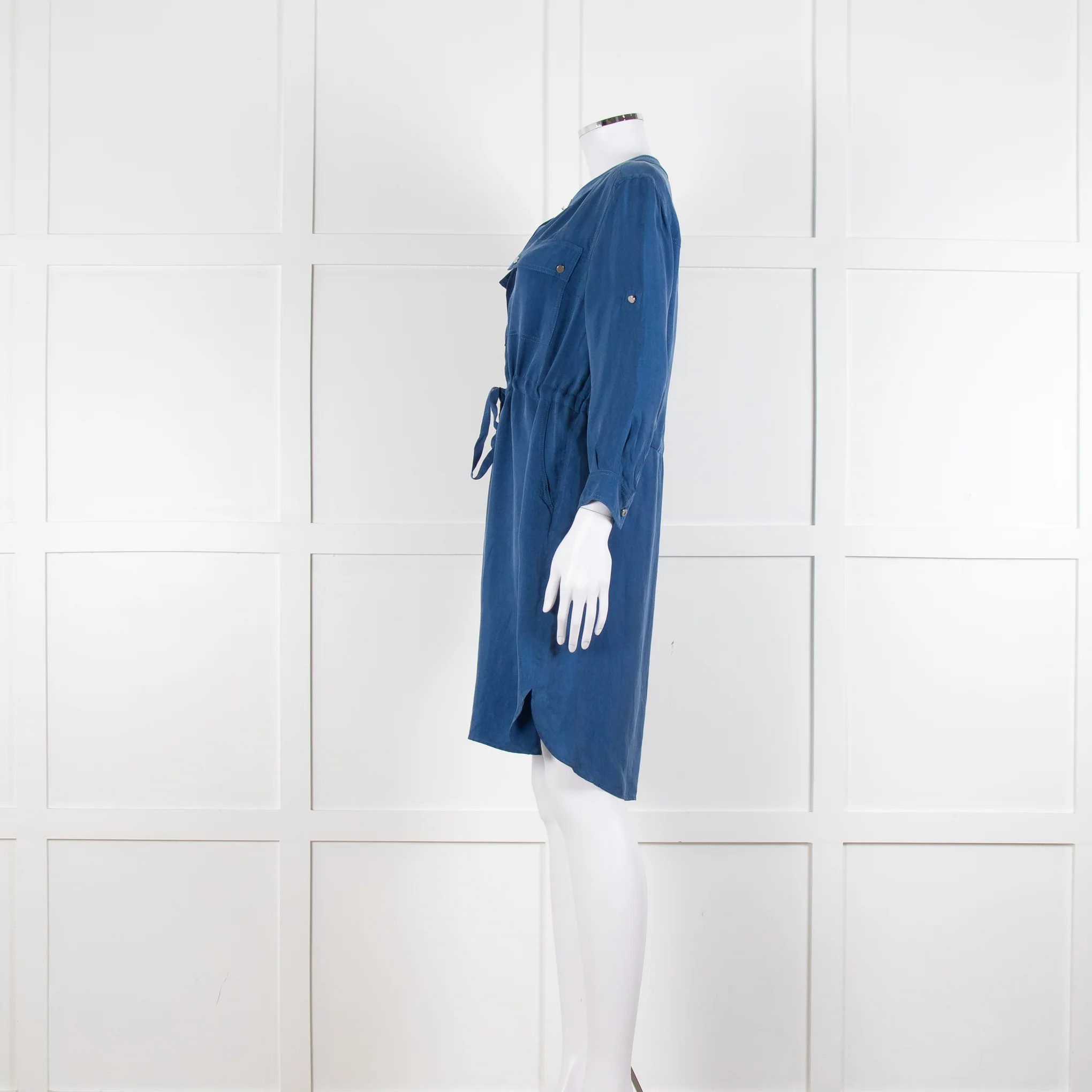 Claudie Pierlot Blue Silk Knee Length Shirt Dress - Image 7