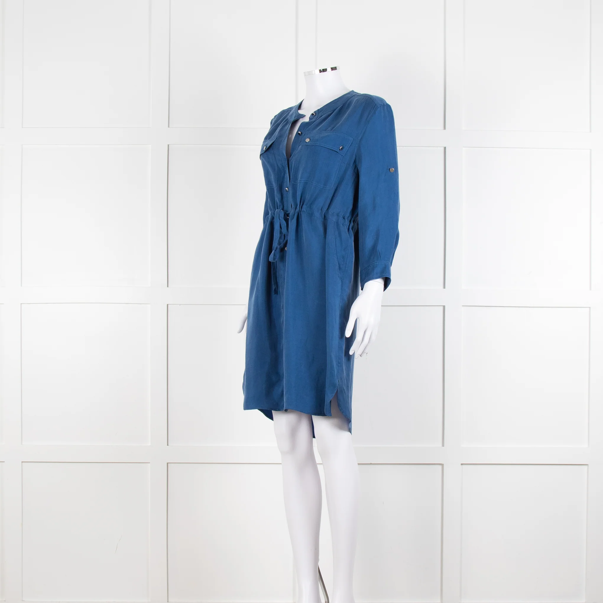 Claudie Pierlot Blue Silk Knee Length Shirt Dress - Image 8